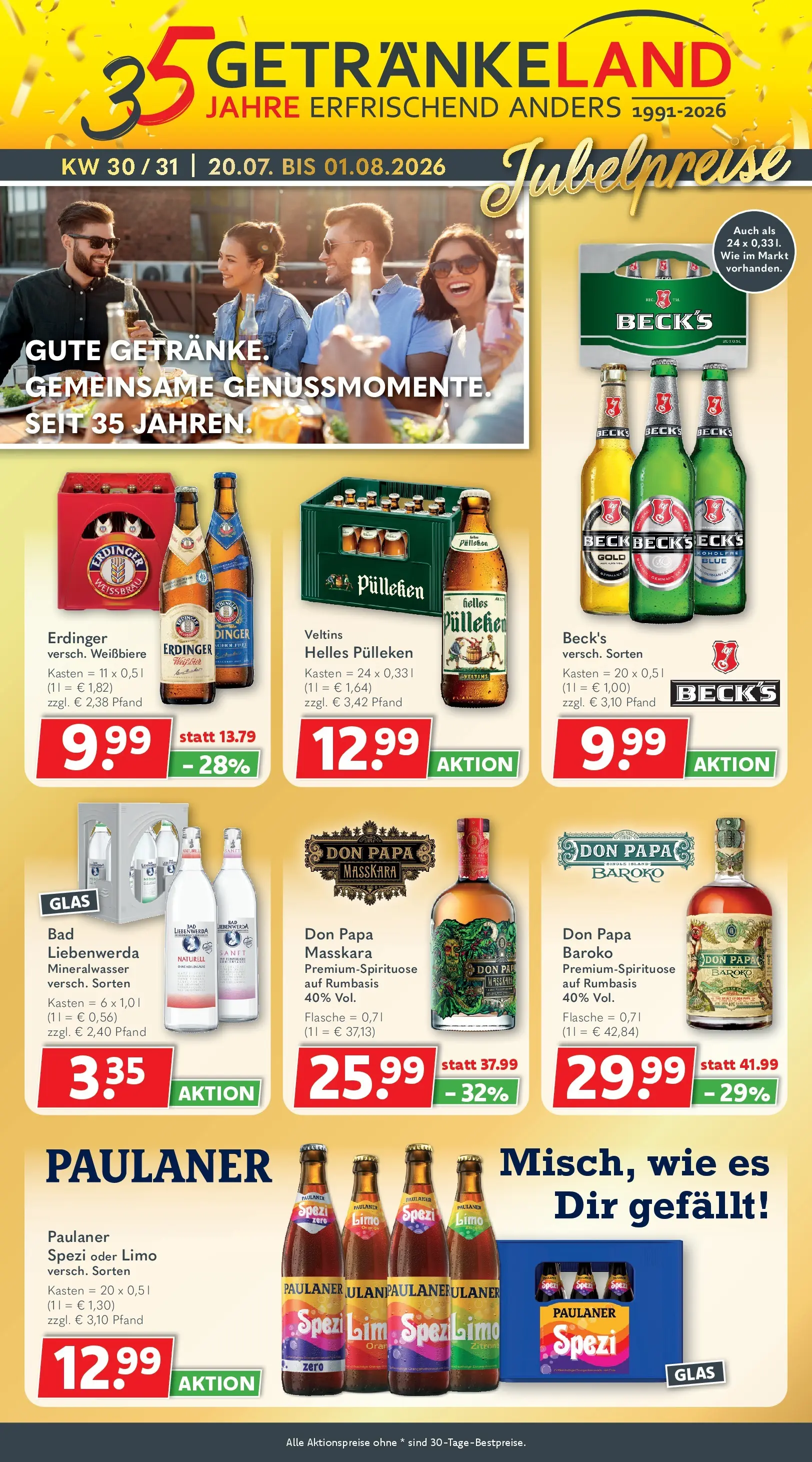 Getränkeland - Getränkeland: Getränkeangebote (ab 20.07.2026) zum Blättern | Seite: 1 | Produkte: Helles pulleken, Erdinger, Mineralwasser, Veltins