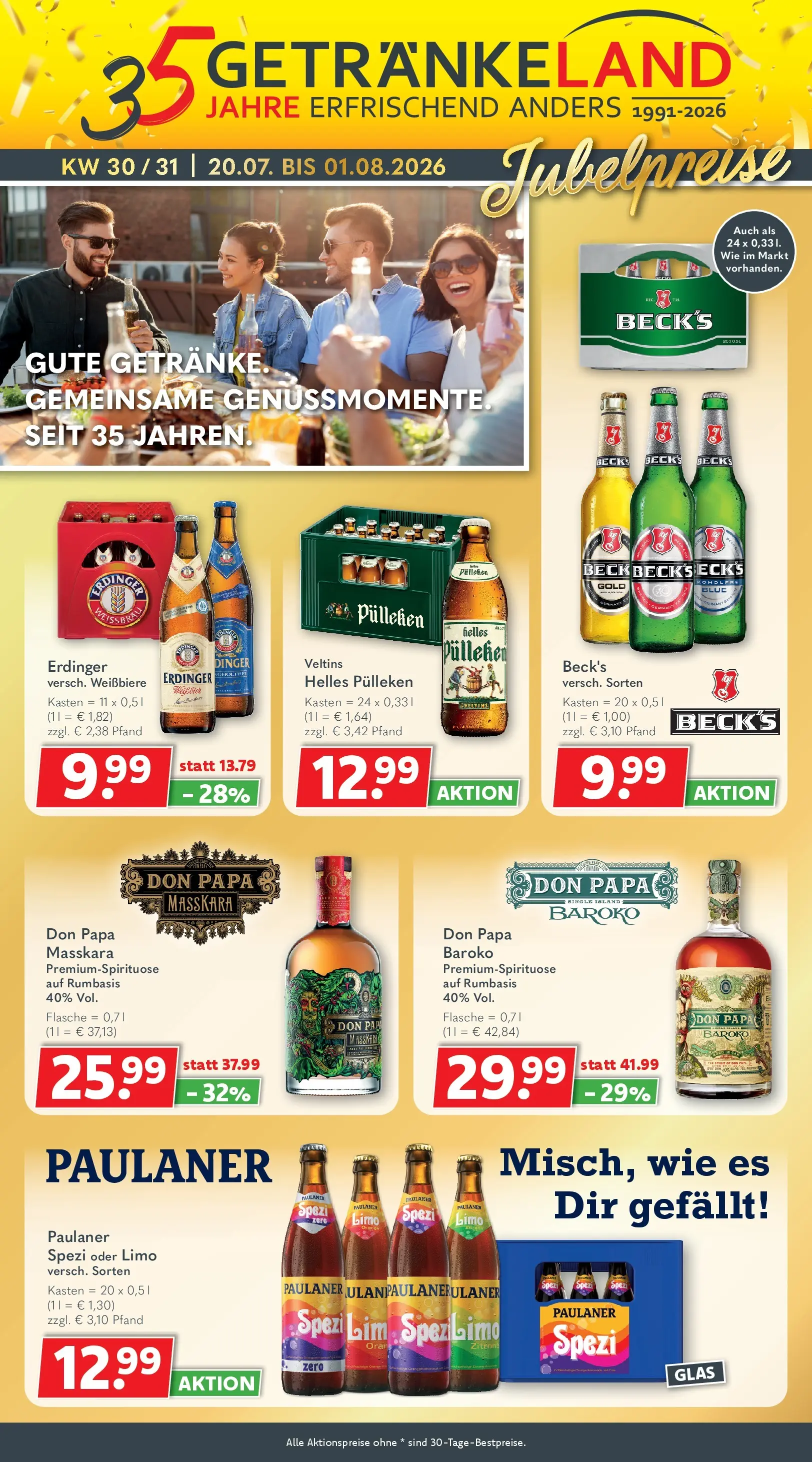 Getränkeland - Getränkeland: Getränkeangebote (ab 20.07.2026) zum Blättern | Seite: 1 | Produkte: Erdinger, Weißbier, Paulaner spezi, Veltins
