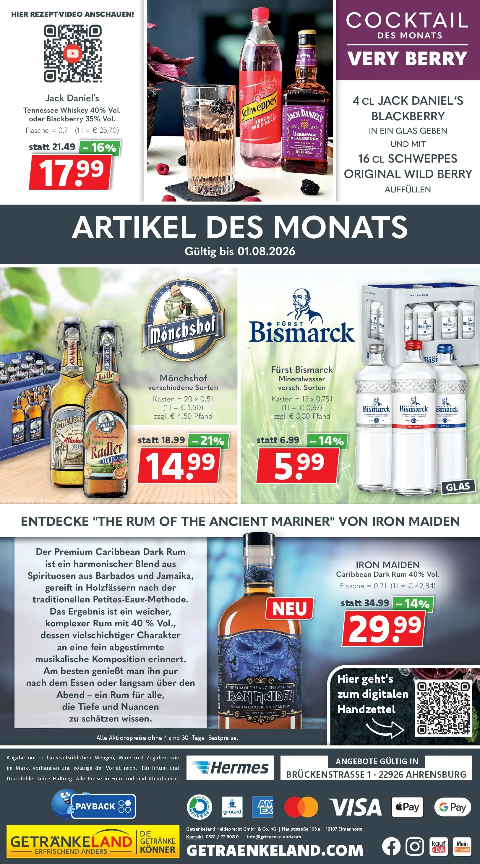Getränkeland - Getränkeland: Getränkeangebote (ab 20.07.2026) zum Blättern | Seite: 8 | Produkte: Monchshof, Jack Daniel's, Schweppes, Mineralwasser