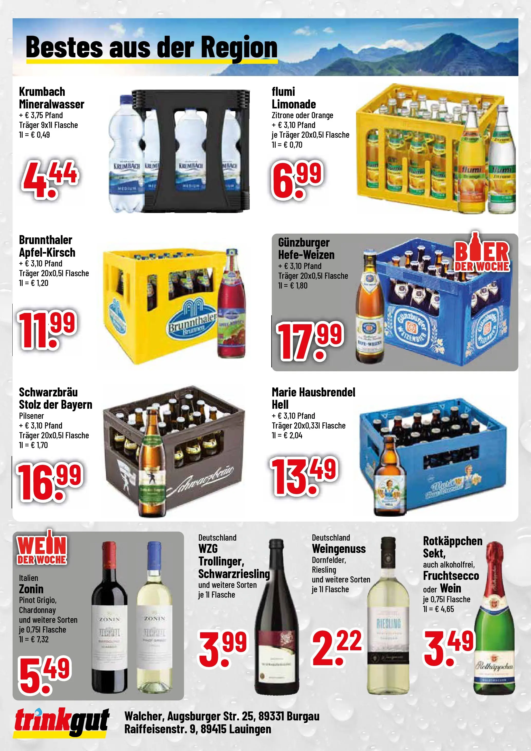 Trinkgut Prospekt Burgau (ab 20.07.2026) » Angebote online | Seite: 4 | Produkte: Limonade, Mineralwasser, Zitrone, Wein