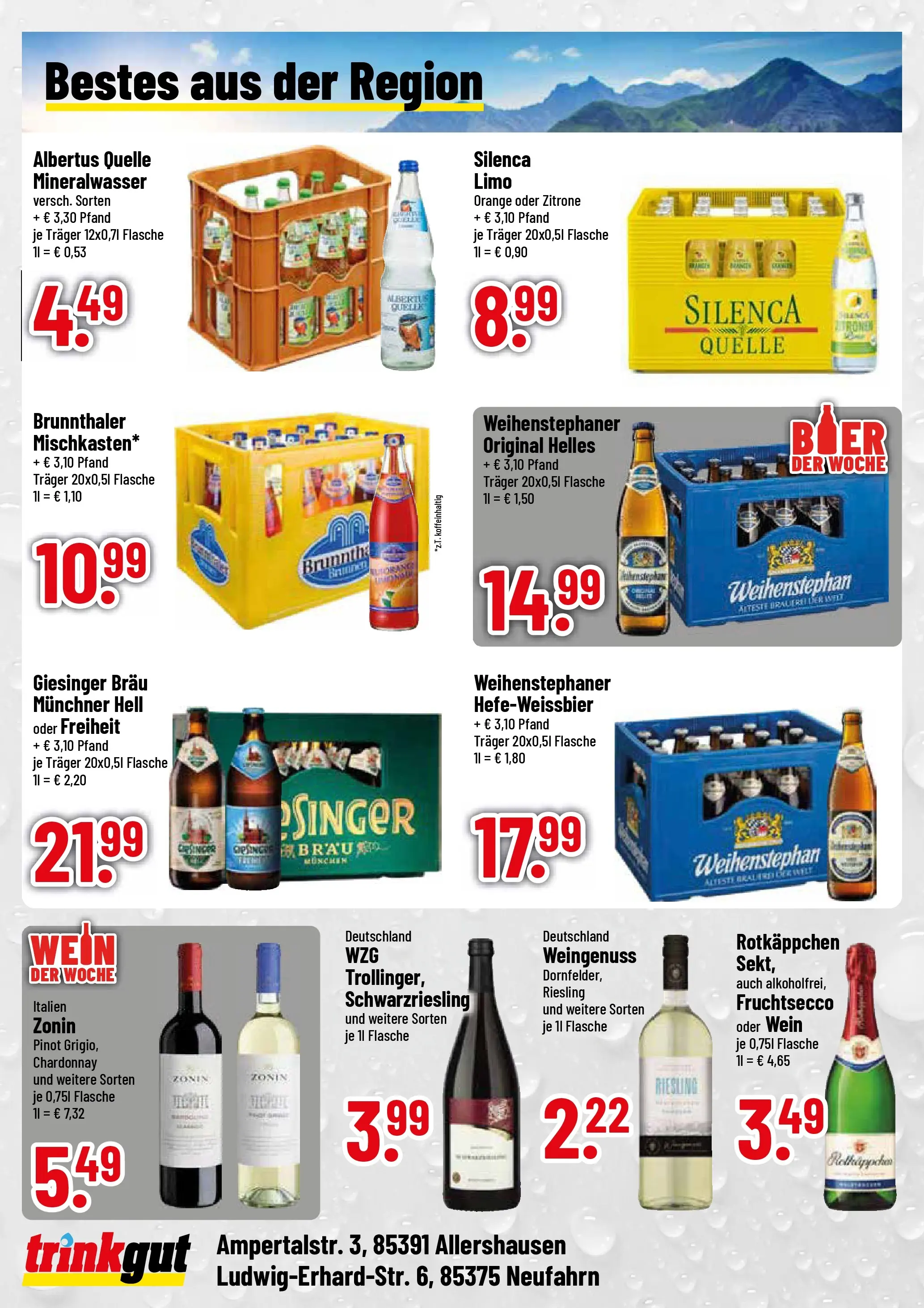 Trinkgut Prospekt Neufahrn (ab 20.07.2026) » Angebote online | Seite: 4 | Produkte: Mineralwasser, Fruchtsecco, Zitrone, Wein