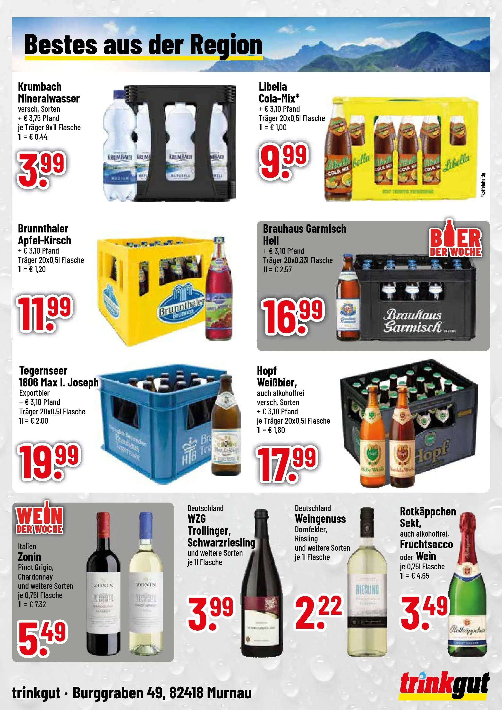 Trinkgut Prospekt Murnau (ab 20.07.2026) » Angebote online | Seite: 4 | Produkte: Mineralwasser, Fruchtsecco, Rotkäppchen, Wein