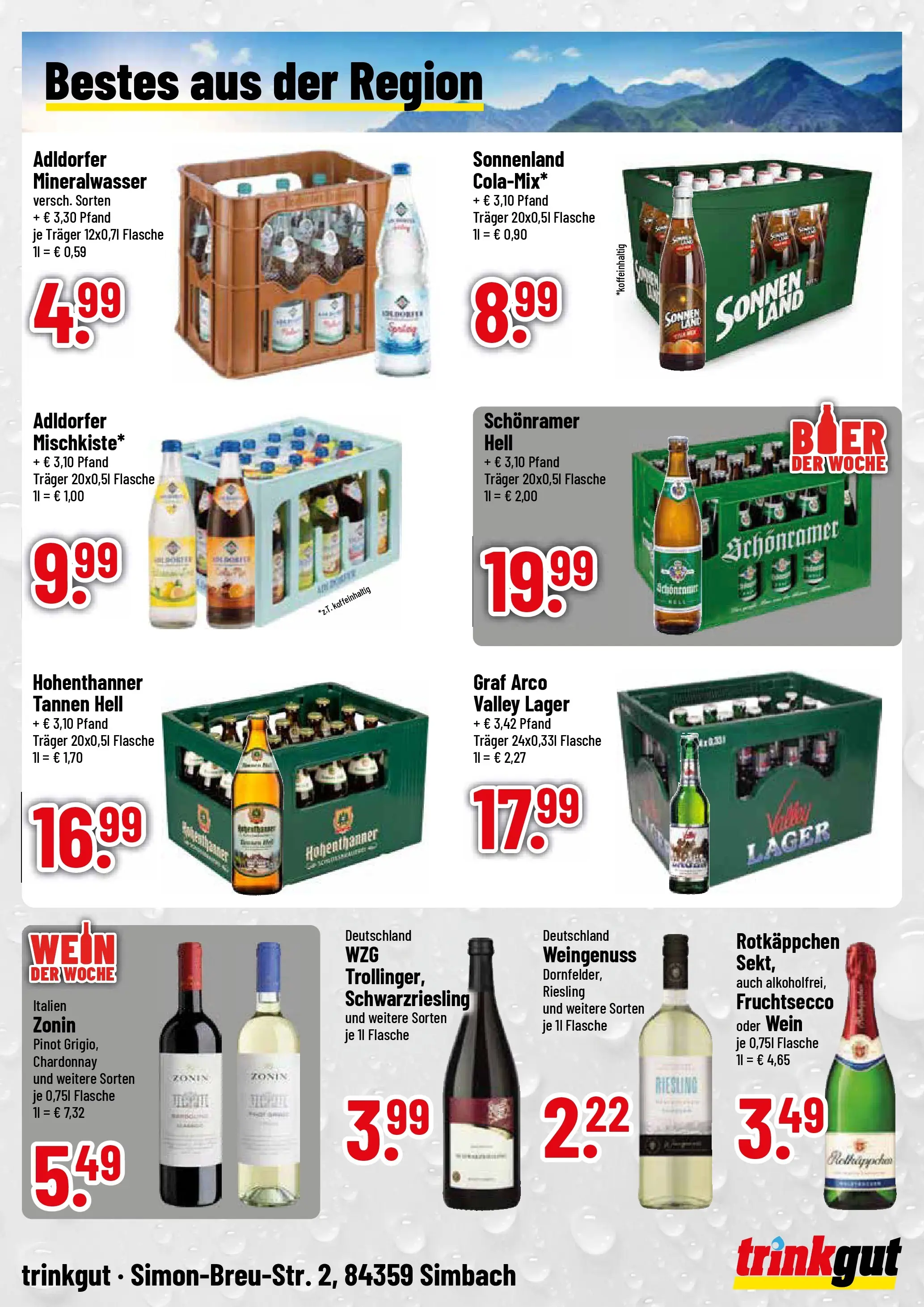 Trinkgut Prospekt Simbach/Inn (ab 20.07.2026) » Angebote online | Seite: 4 | Produkte: Mineralwasser, Fruchtsecco, Rotkäppchen, Wein