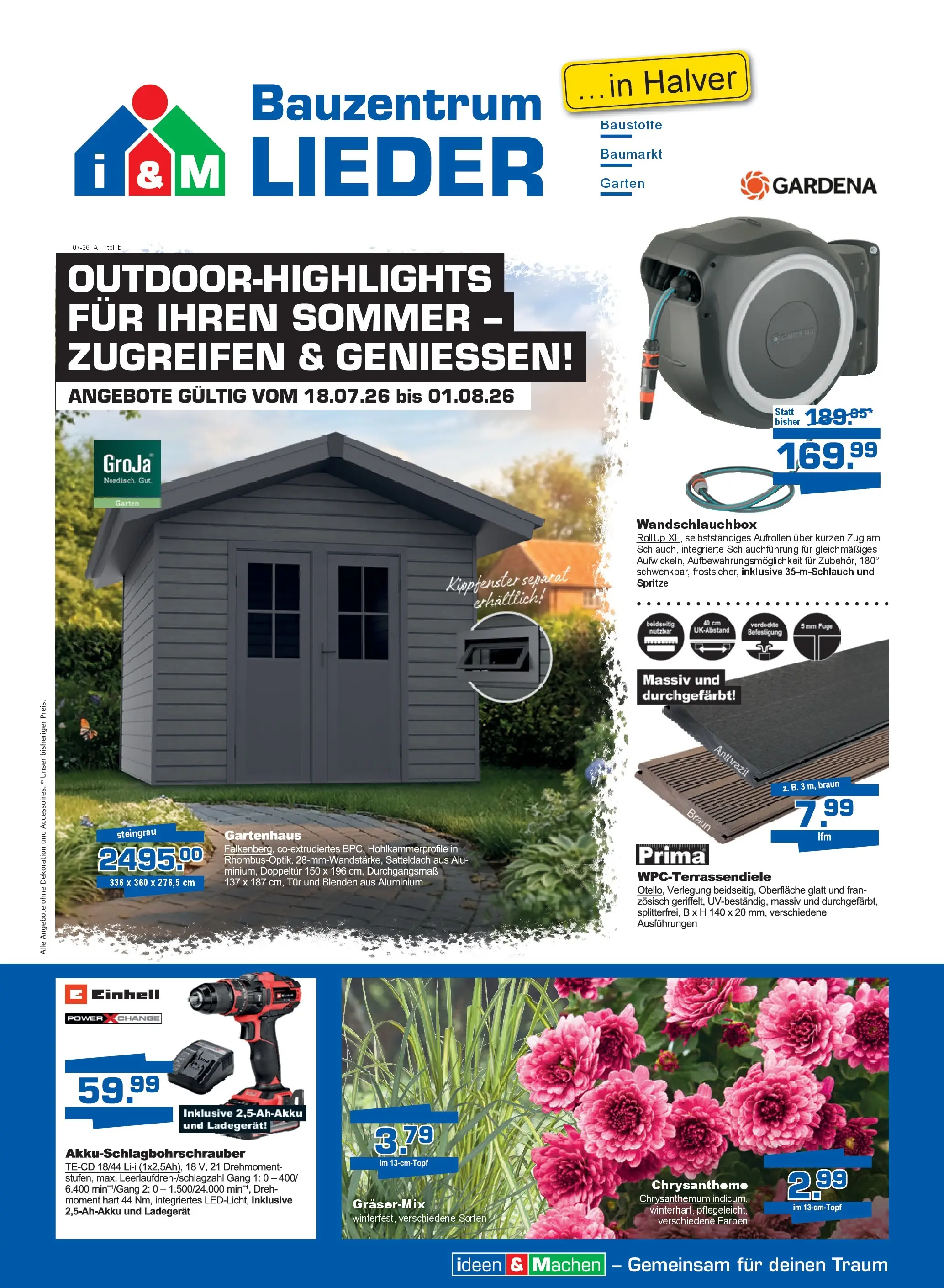 Angebote - Bauzentrum Lieder: Outdoor-Highlights für ihren Sommer (ab 18.07.2026) zum Blättern | Seite: 1 | Produkte: Tür, Ladegerät