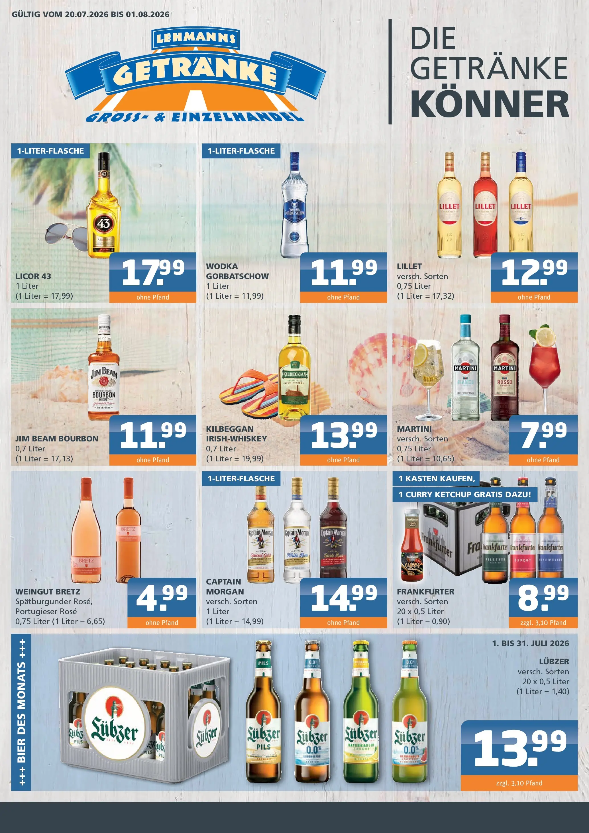 Angebote - Getränke Lehmann: Getränkeangebote (ab 20.07.2026) zum Blättern | Seite: 1 | Produkte: Bier, Bourbon, Ketchup, Wodka