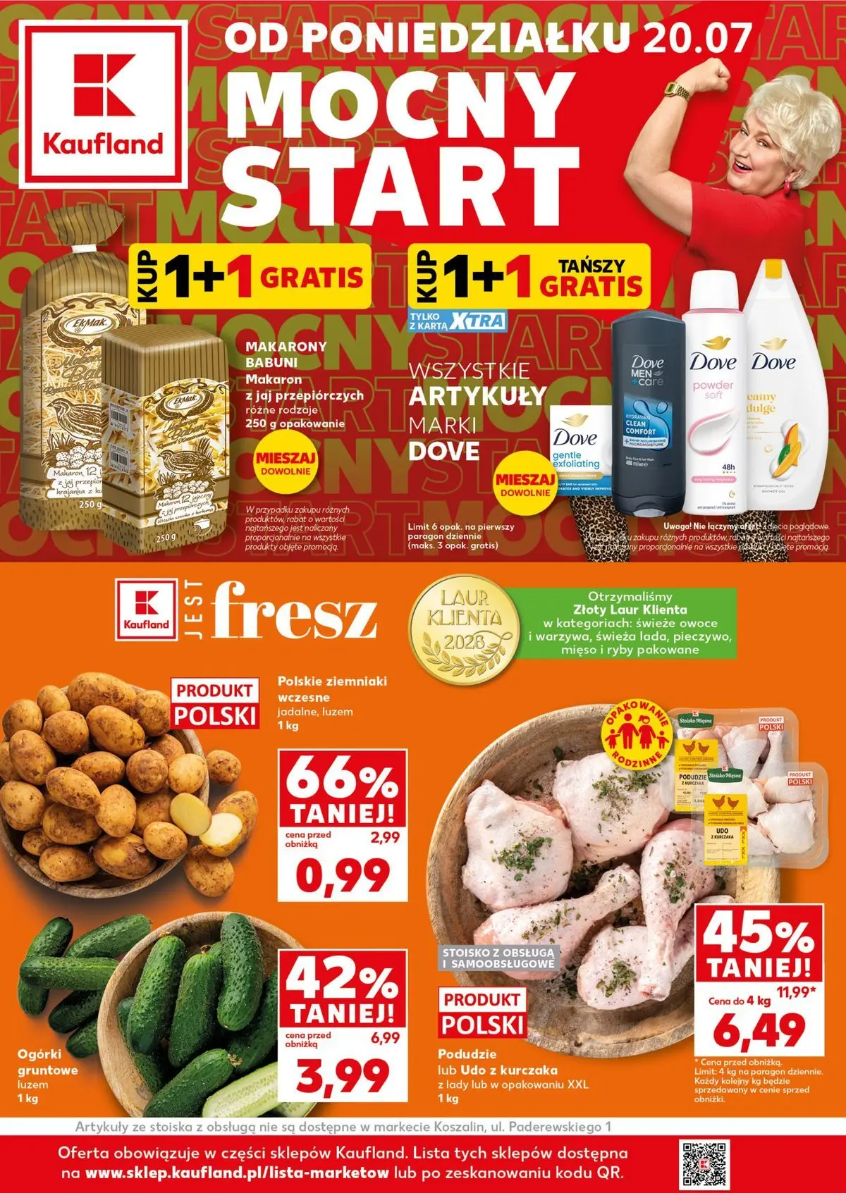 Kaufland gazetka - Mocny start od 20.07.2026 - od jutra PDF | Strona: 1 | Produkty: Mięso, Makarony, Makaron, Ogórki