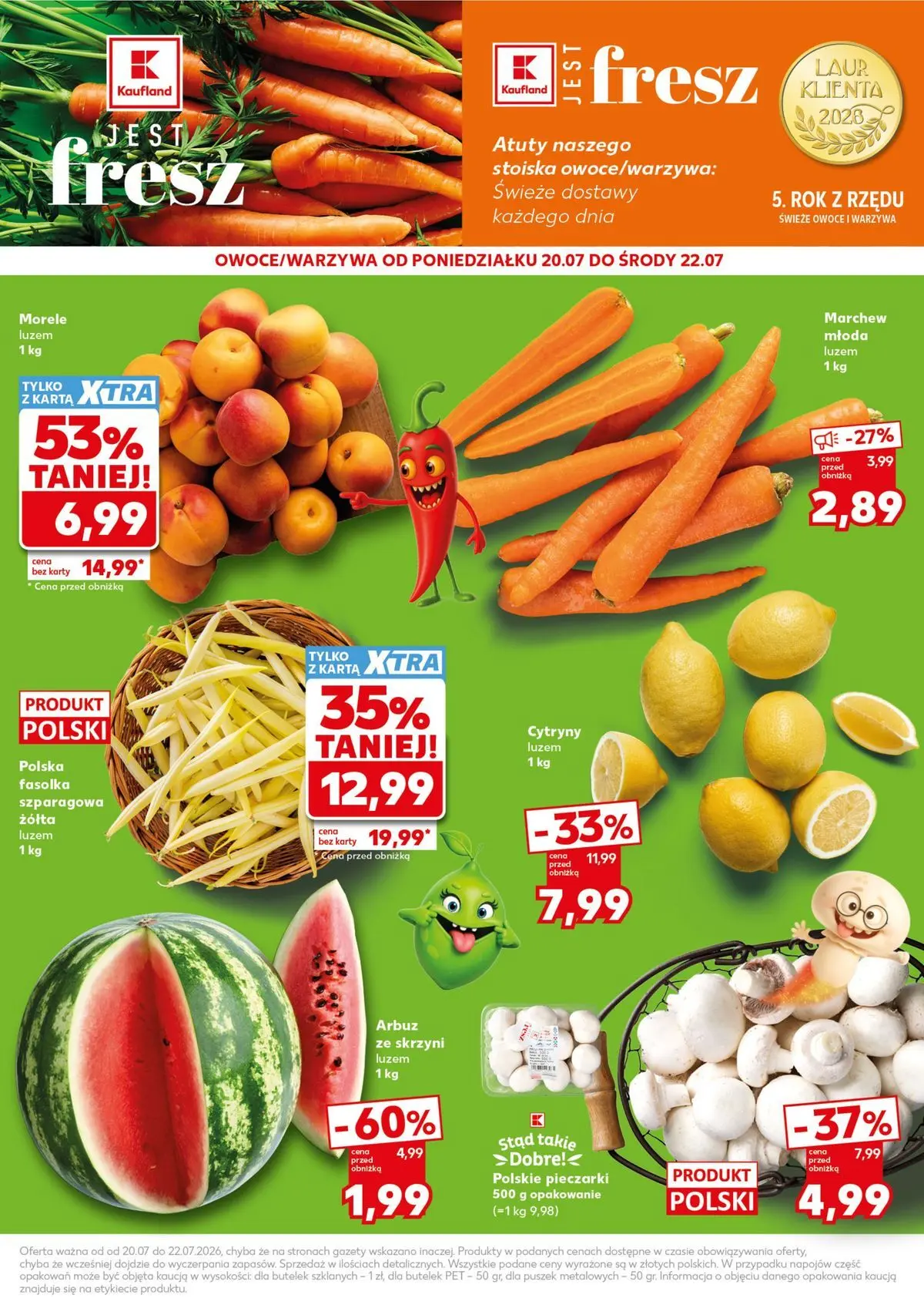 Kaufland gazetka - Mocny start od 20.07.2026 - od jutra PDF | Strona: 3 | Produkty: Karta, Cytryny, Morele, Fasolka szparagowa
