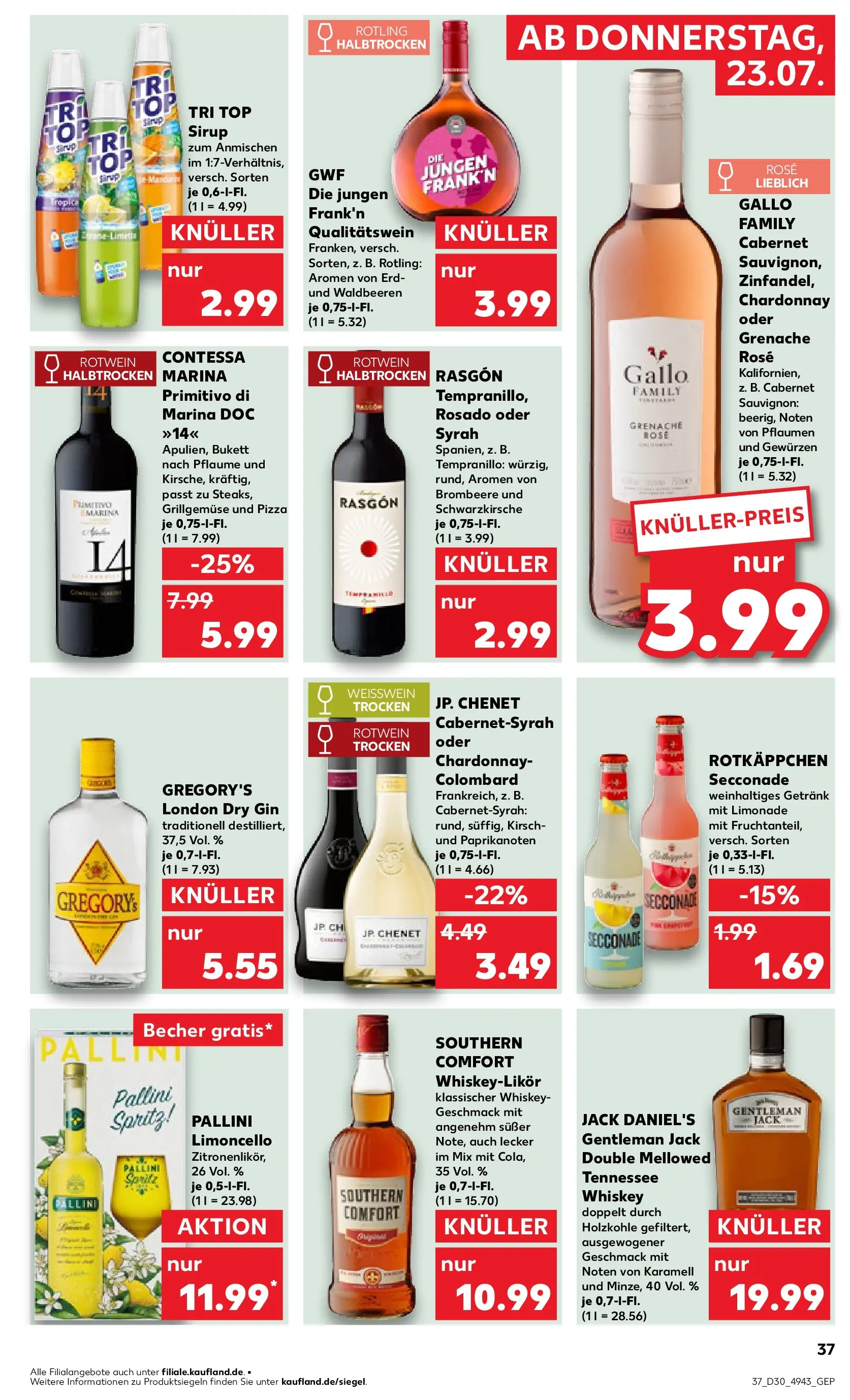 Prospekt Kaufland ab 23.07.2026 » Angebote Online zum Blättern | Seite: 37 | Produkte: Weißwein, Rotwein, Southern comfort, Rotkäppchen