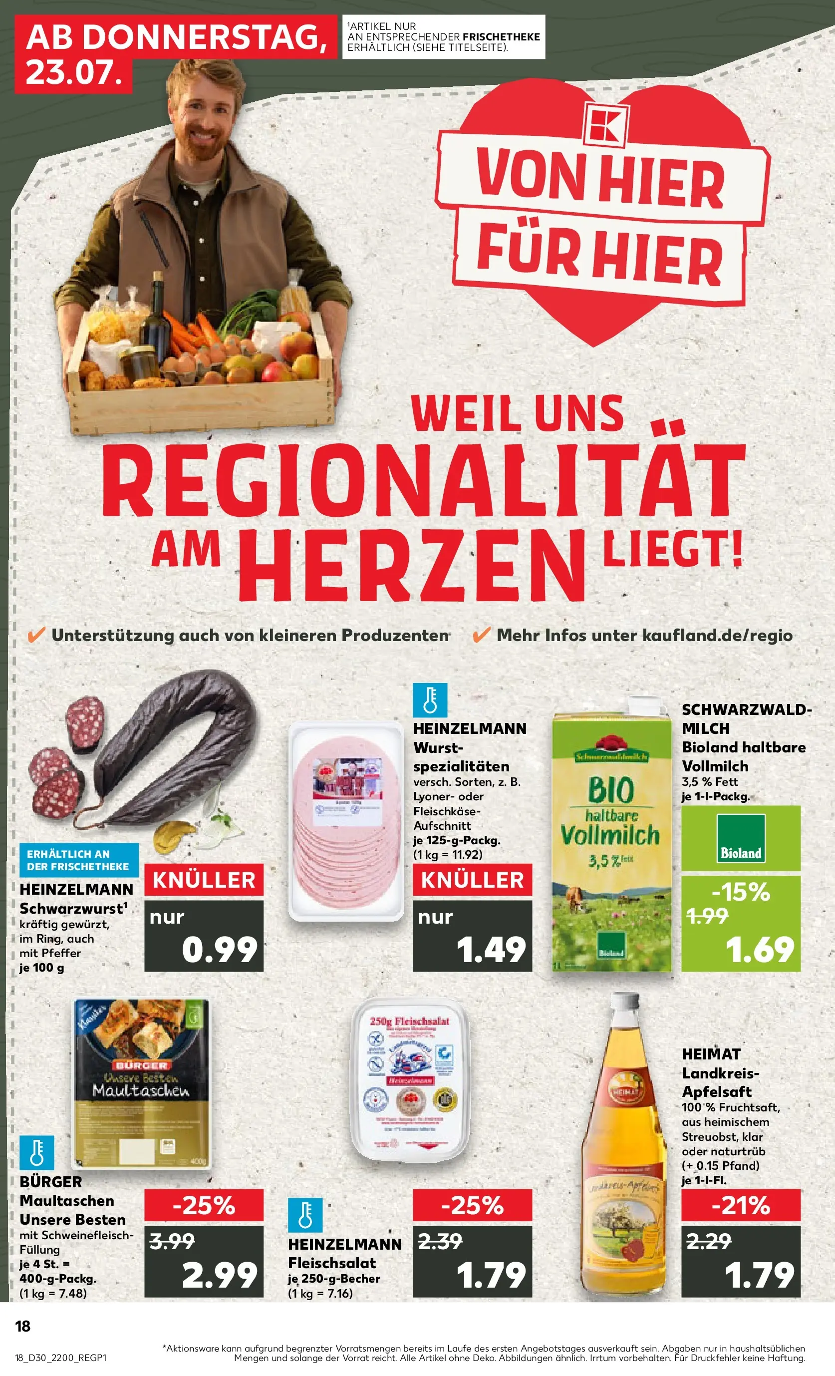 Prospekt Kaufland ab 20.07.2026 » Angebote Online zum Blättern | Seite: 23 | Produkte: Apfelsaft, Pfeffer, Schweinefleisch, Maultaschen
