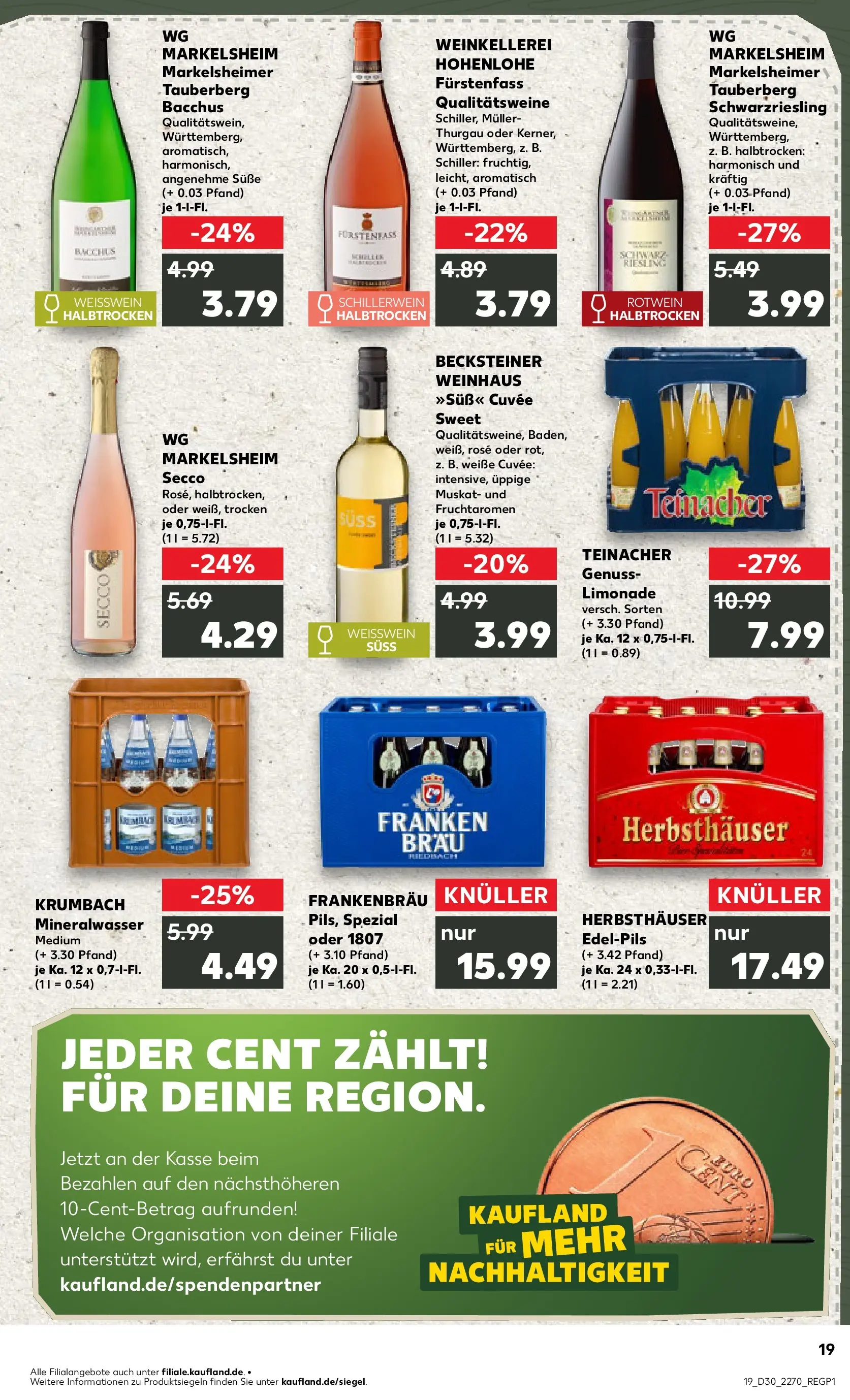 Prospekt Kaufland ab 23.07.2026 » Angebote Online zum Blättern | Seite: 19 | Produkte: Weißwein, Rotwein, Limonade, Mineralwasser