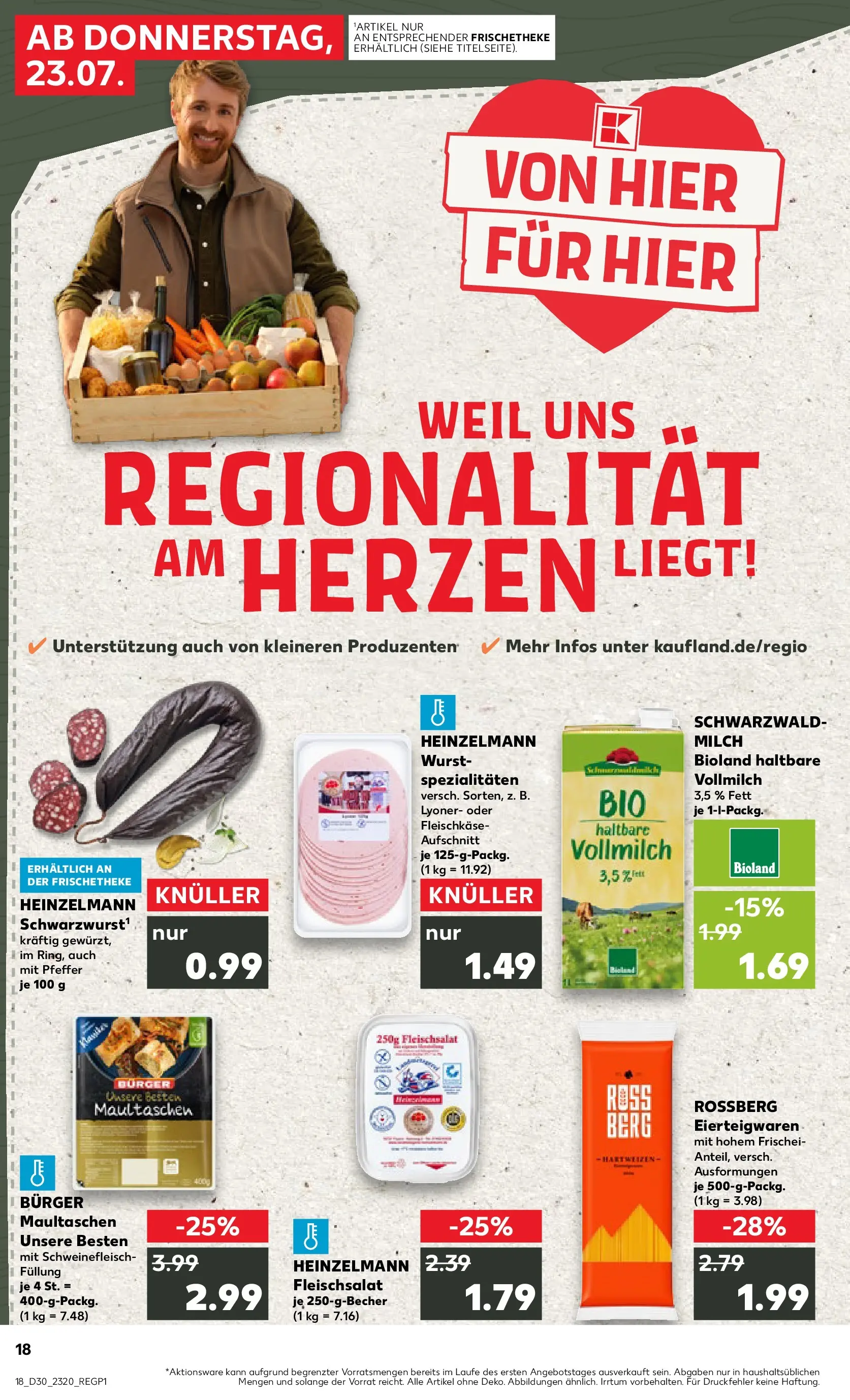 Prospekt Kaufland ab 20.07.2026 » Angebote Online zum Blättern | Seite: 23 | Produkte: Milch, Burger, Pfeffer, Wurst