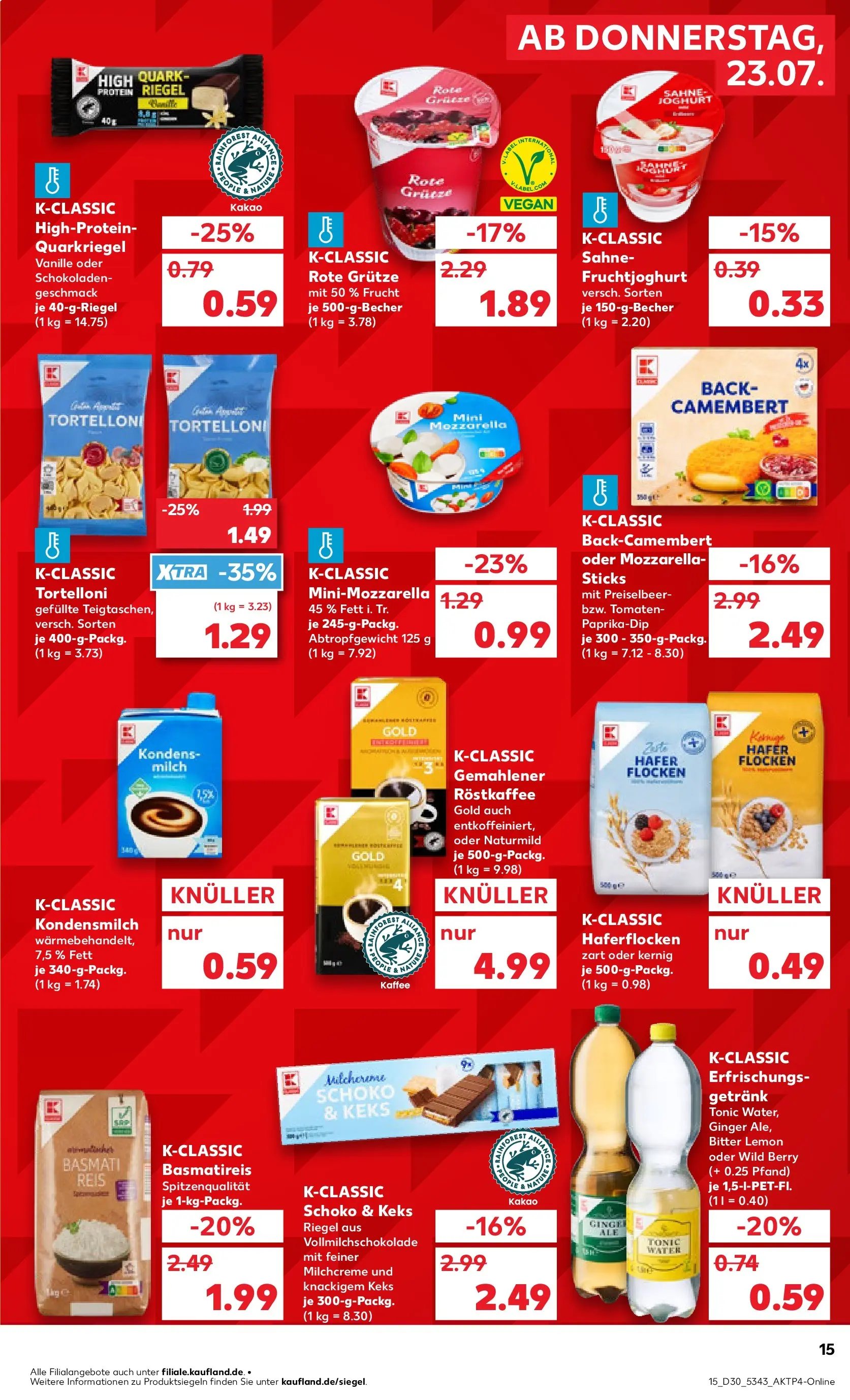 Prospekt Kaufland ab 23.07.2026 » Angebote Online zum Blättern | Seite: 15 | Produkte: Joghurt, Mozzarella, Fruchtjoghurt, Flocken