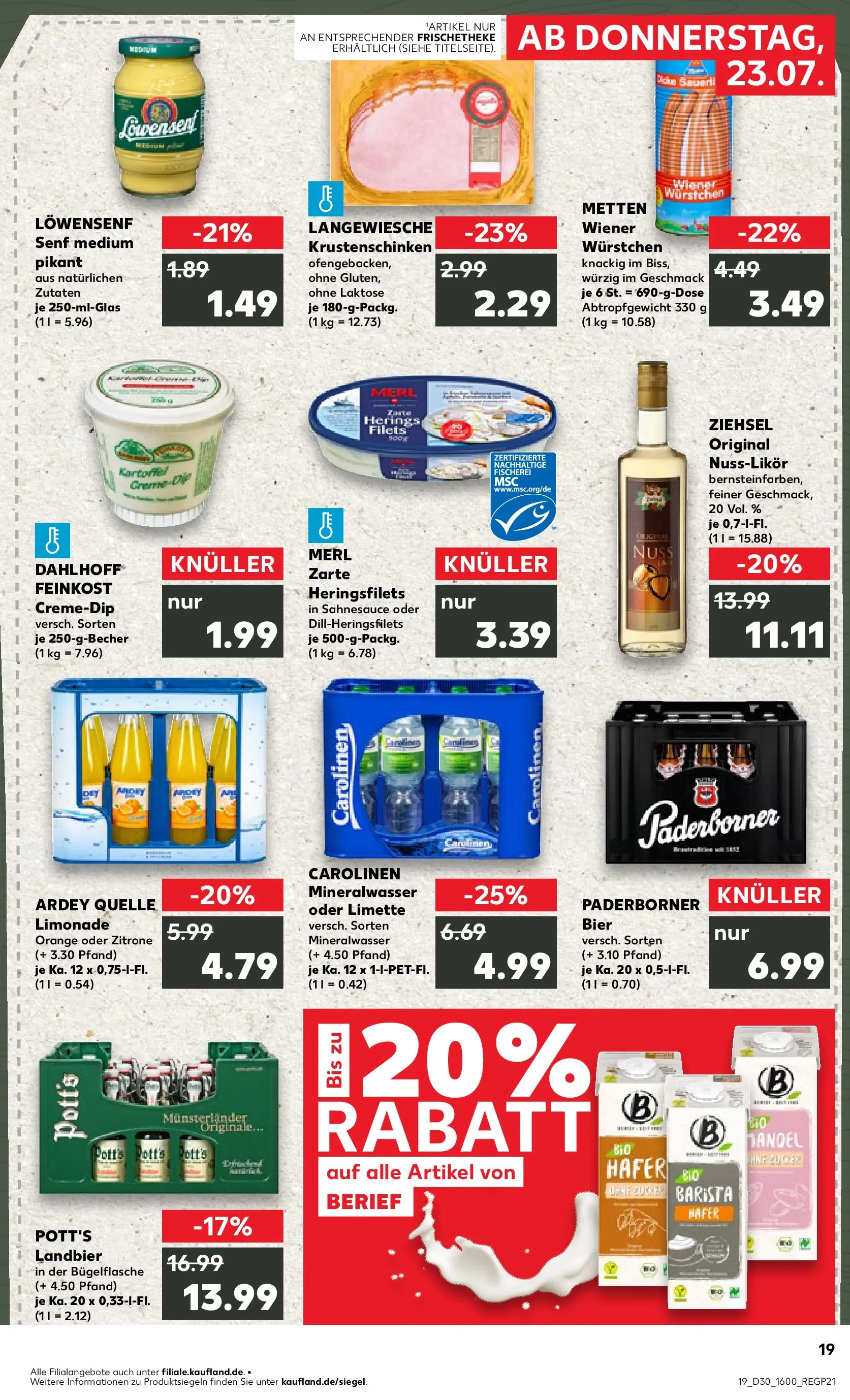 Prospekt Kaufland ab 23.07.2026 » Angebote Online zum Blättern | Seite: 19 | Produkte: Wiener wurstchen, Bier, Limonade, Mineralwasser