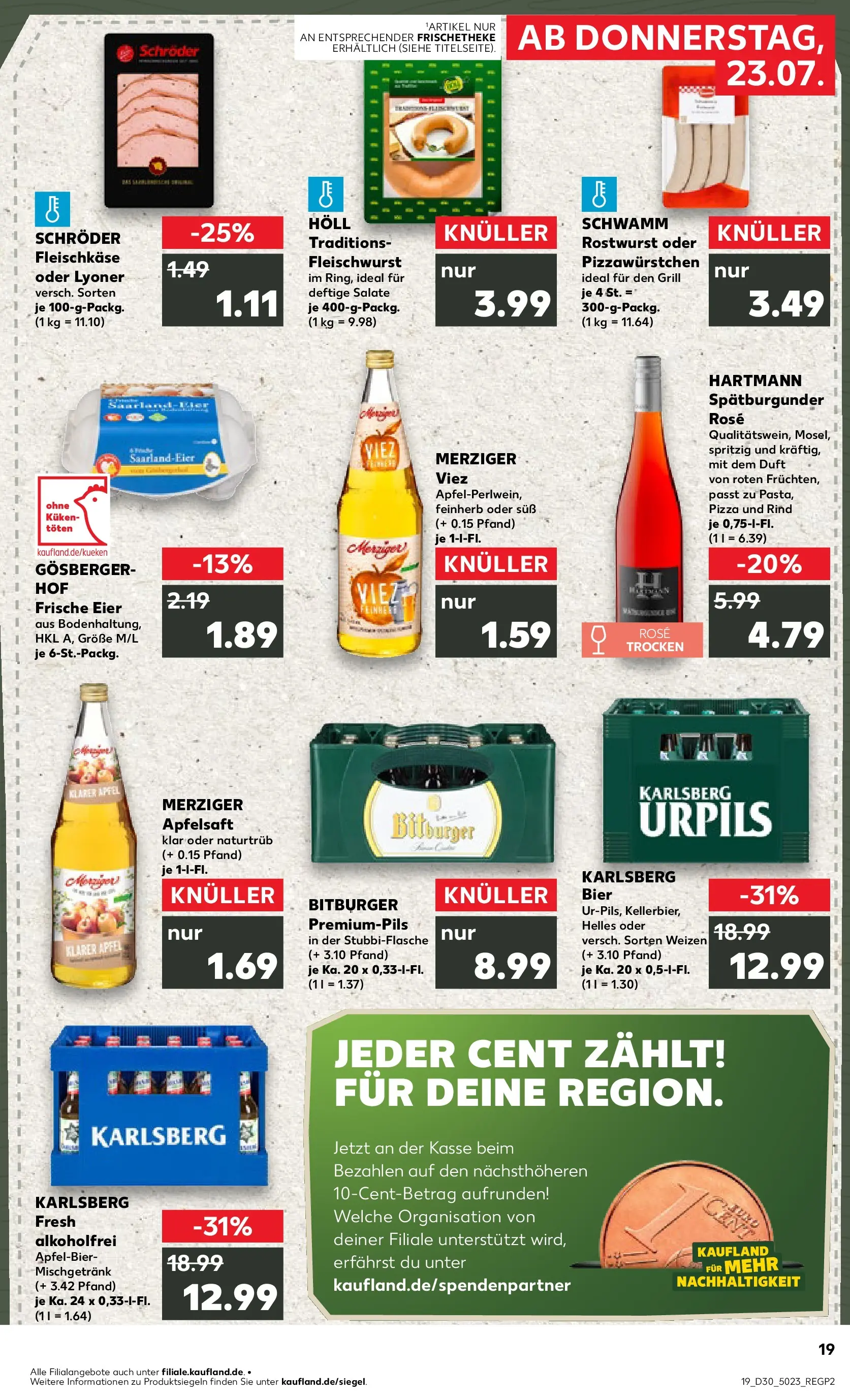 Prospekt Kaufland ab 23.07.2026 » Angebote Online zum Blättern | Seite: 19 | Produkte: Bitburger, Eier, Apfelsaft, Pizza