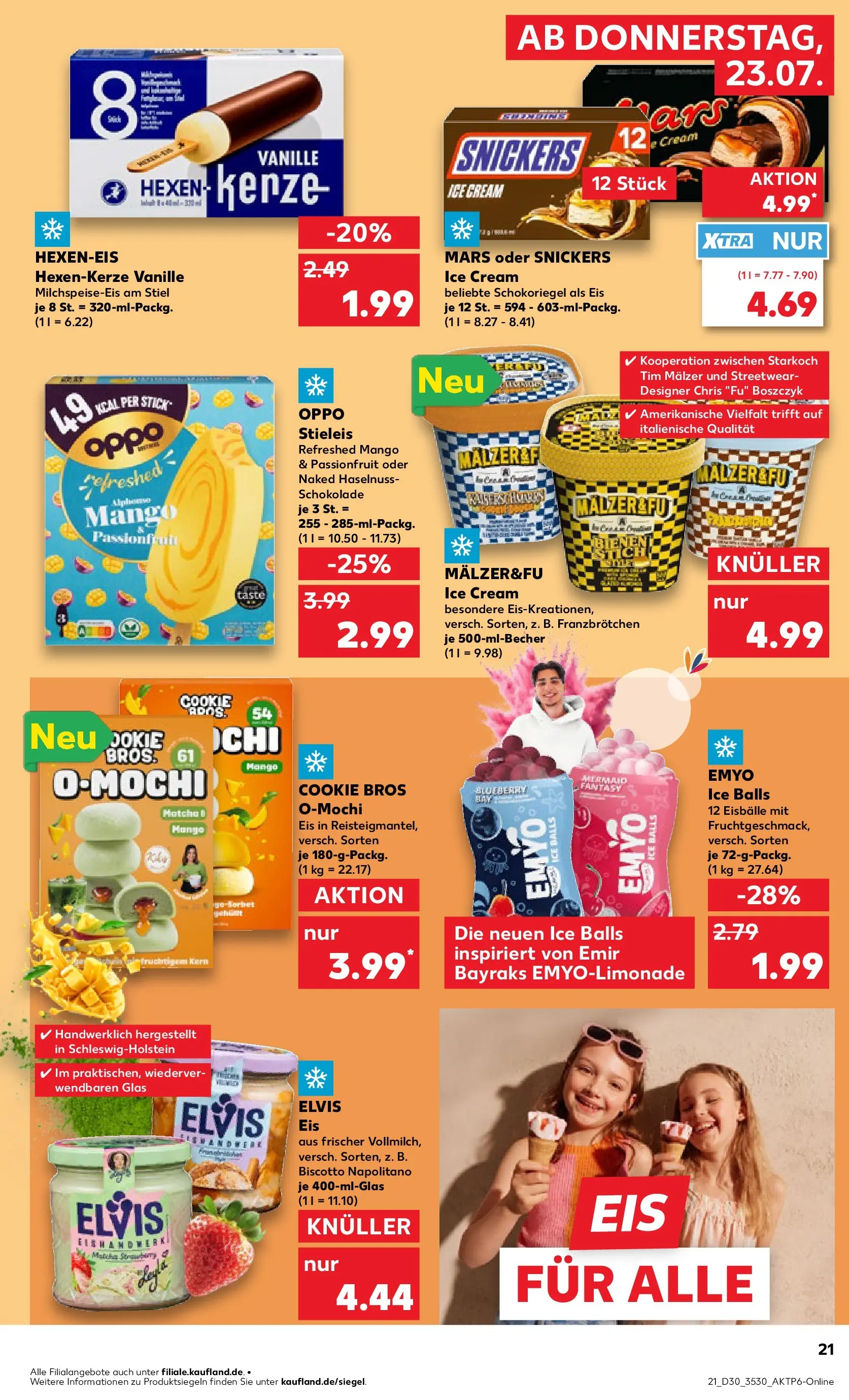 Prospekt Kaufland ab 23.07.2026 » Angebote Online zum Blättern | Seite: 21 | Produkte: Snickers, Mars, Mango, Eis