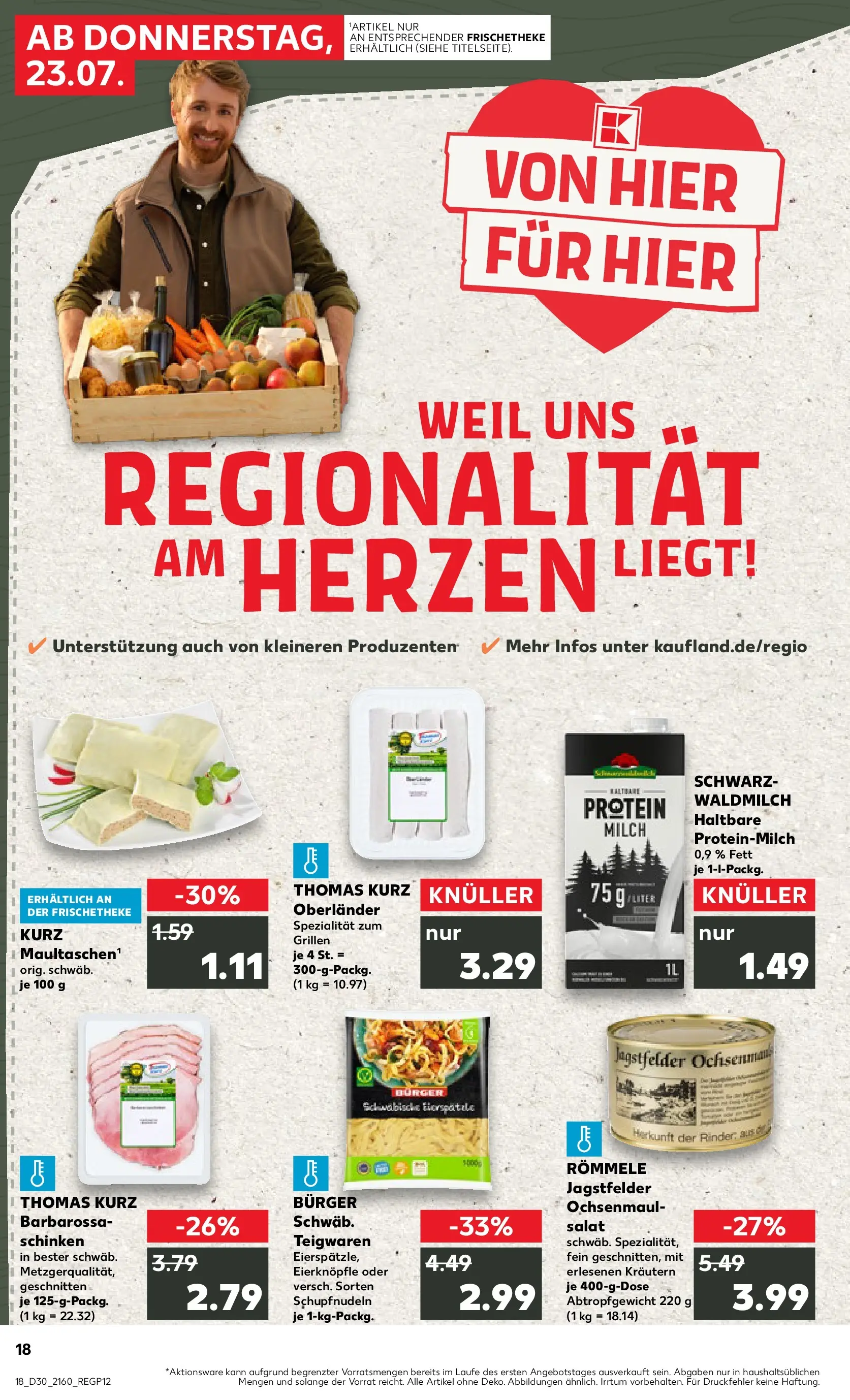 Prospekt Kaufland ab 20.07.2026 » Angebote Online zum Blättern | Seite: 23 | Produkte: Milch, Burger, Schinken, Salat