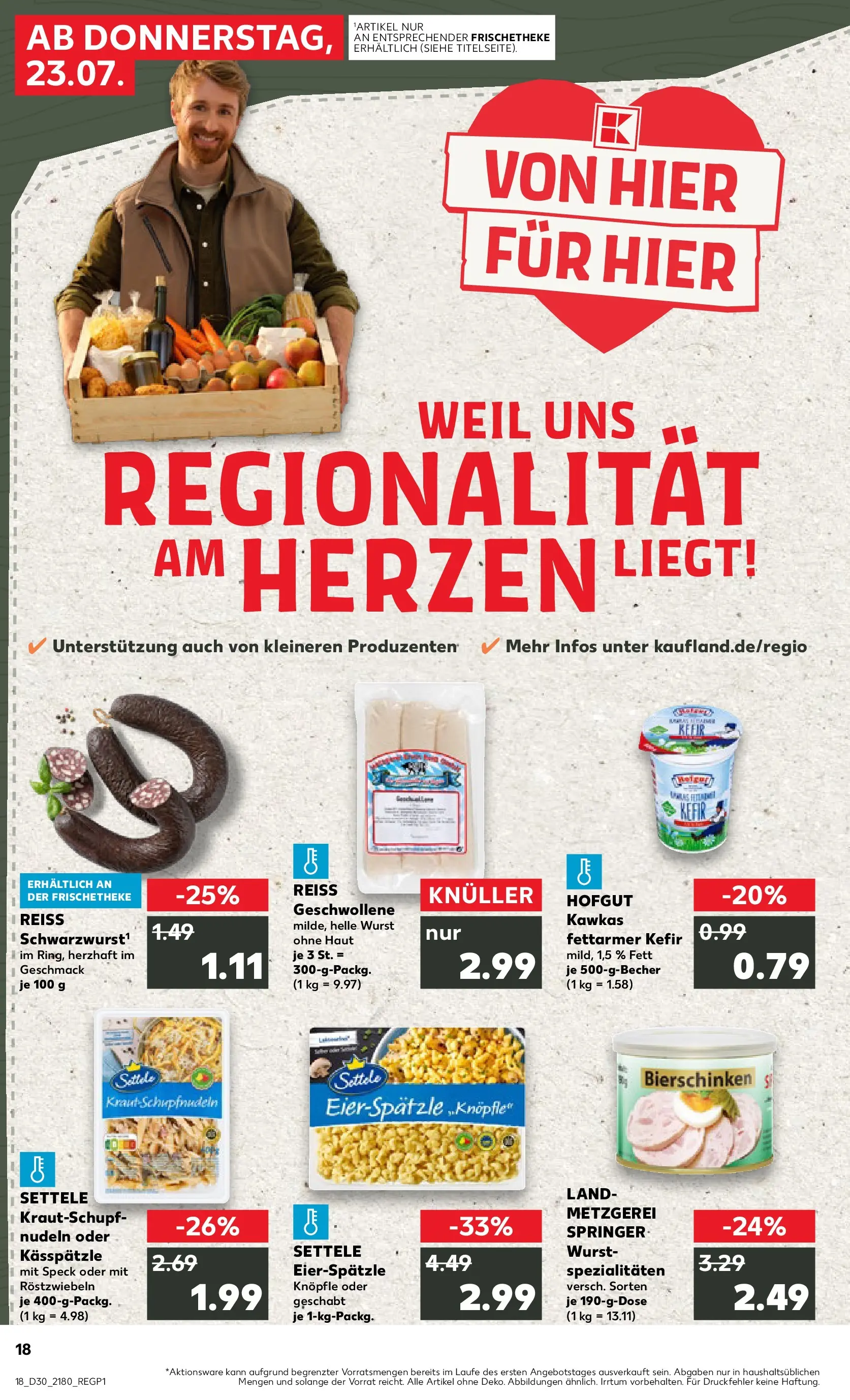 Prospekt Kaufland ab 23.07.2026 » Angebote Online zum Blättern | Seite: 18 | Produkte: Kefir, Wurst, Kraut, Nudeln
