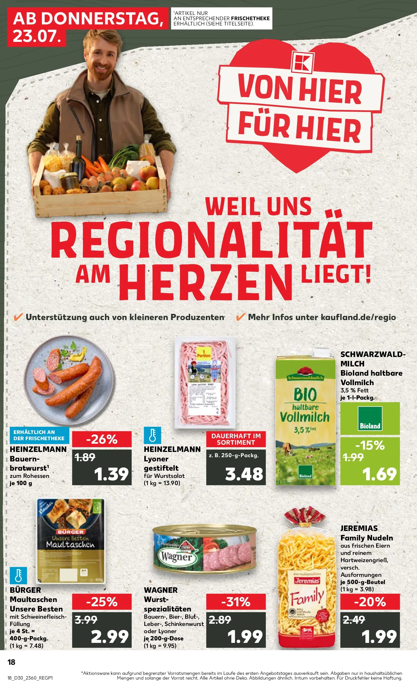 Prospekt Kaufland ab 20.07.2026 » Angebote Online zum Blättern | Seite: 23 | Produkte: Milch, Burger, Wurst, Schweinefleisch