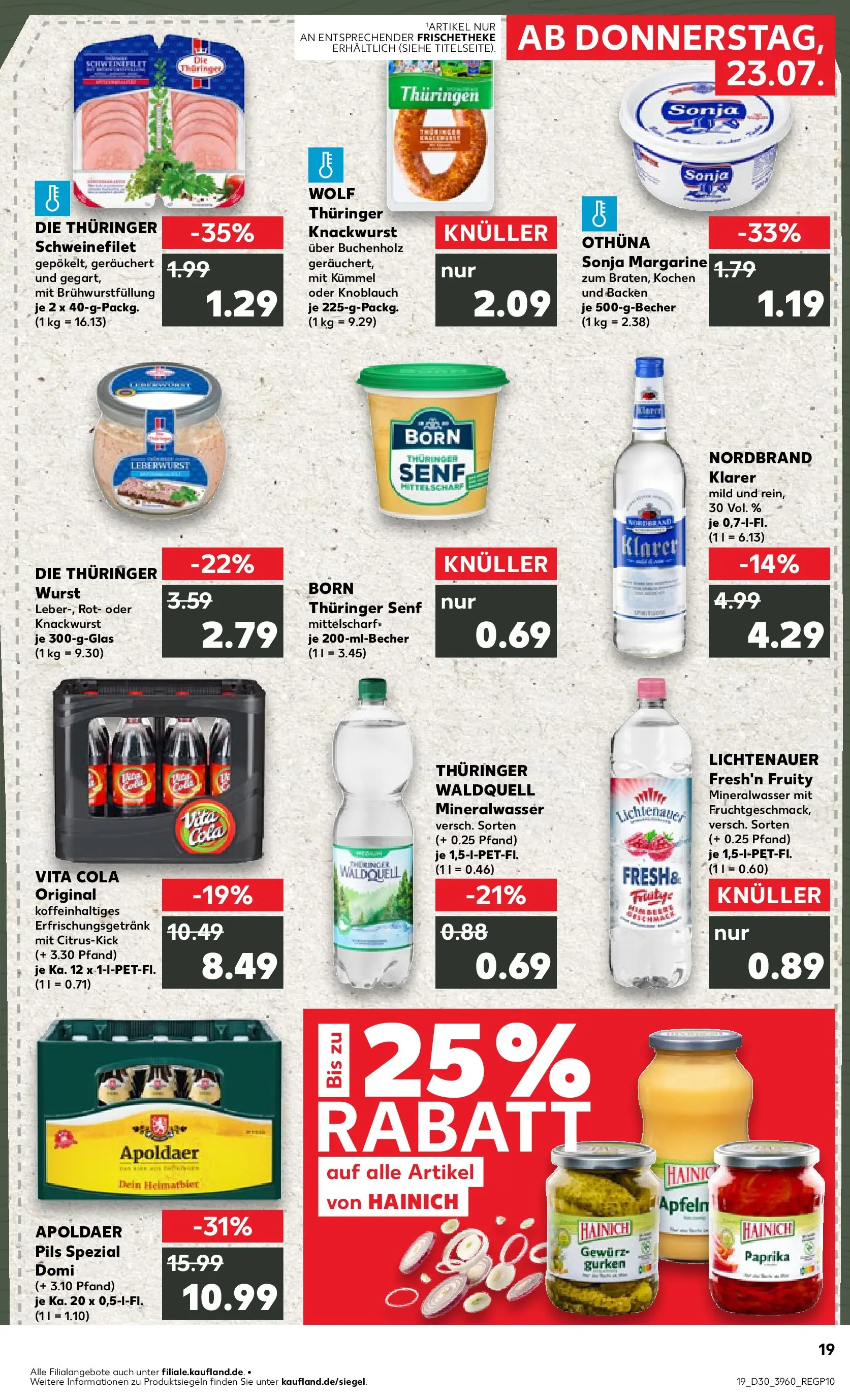 Prospekt Kaufland ab 23.07.2026 » Angebote Online zum Blättern | Seite: 19 | Produkte: Pils, Mineralwasser, Wurst, Vita cola