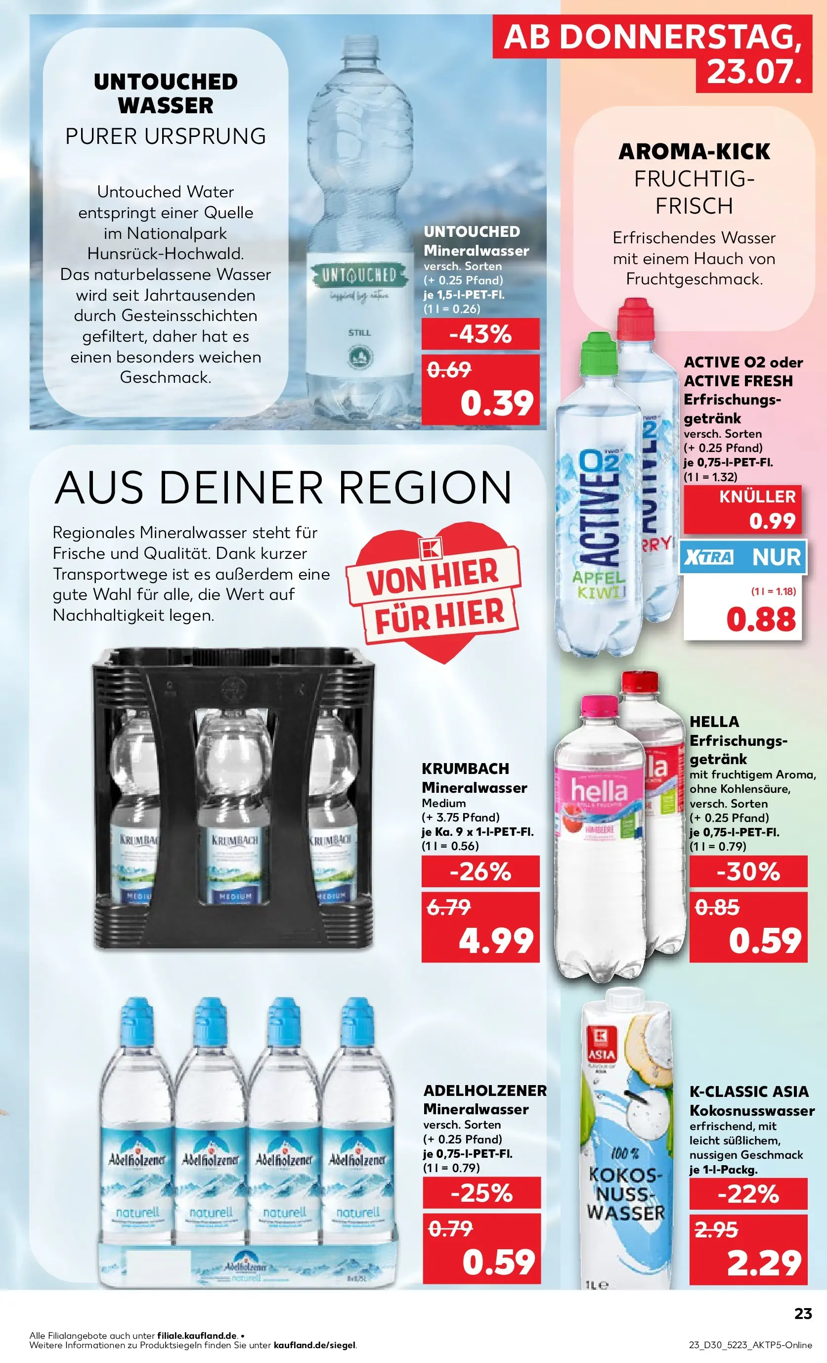 Prospekt Kaufland ab 23.07.2026 » Angebote Online zum Blättern | Seite: 23 | Produkte: Adelholzener, Äpfel, Wasser, Hella