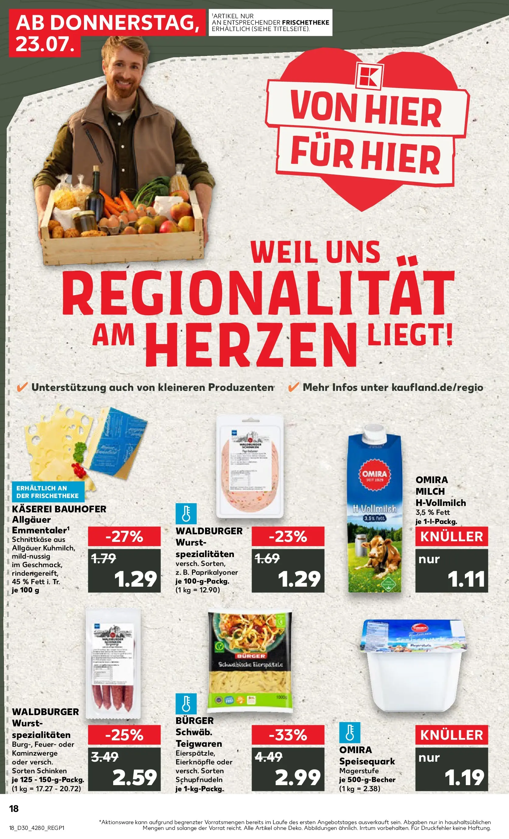 Prospekt Kaufland ab 23.07.2026 » Angebote Online zum Blättern | Seite: 18 | Produkte: Milch, Burger, Wurst, Schinken