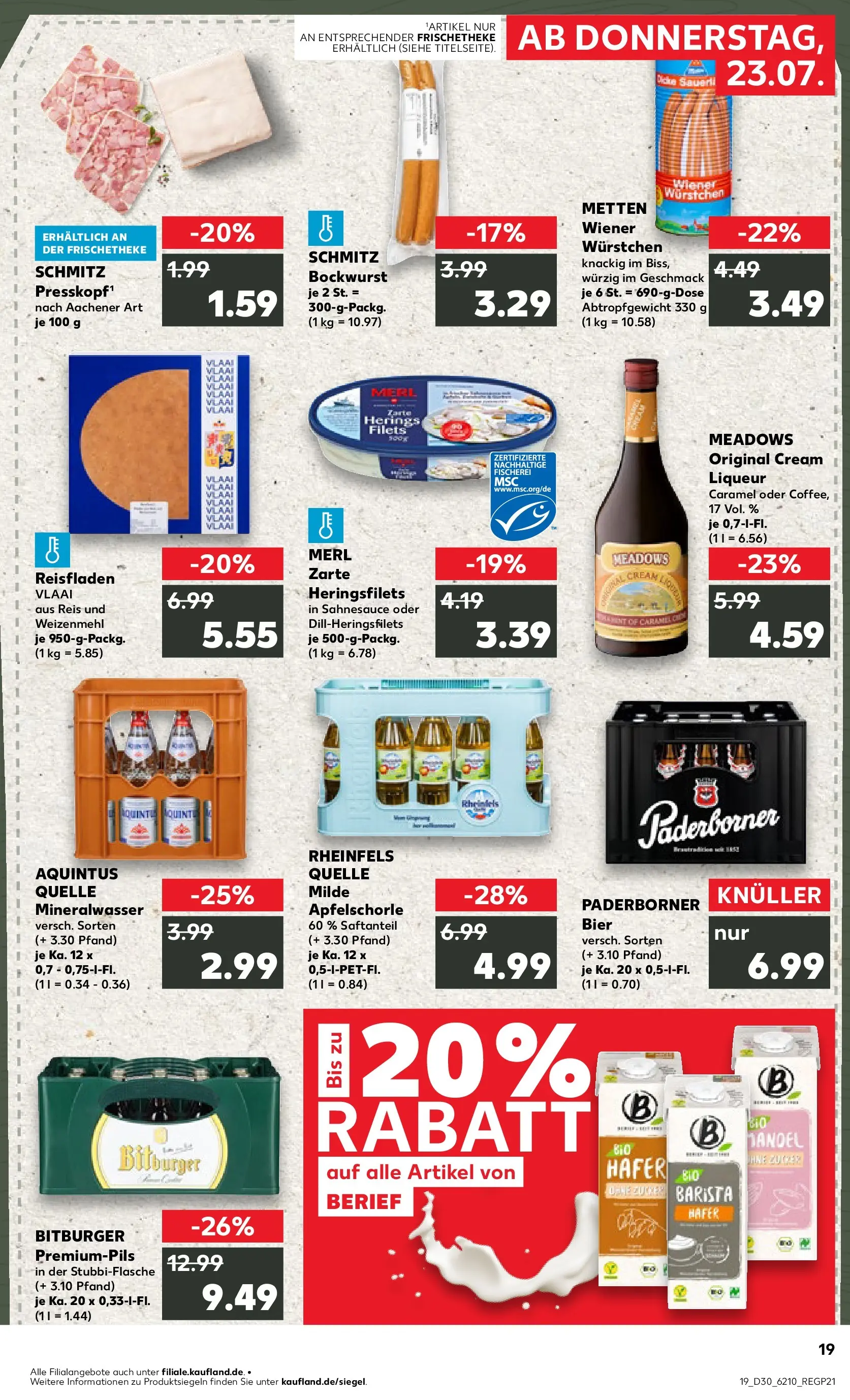 Prospekt Kaufland ab 23.07.2026 » Angebote Online zum Blättern | Seite: 19 | Produkte: Bockwurst, Bier, Mineralwasser, Reis