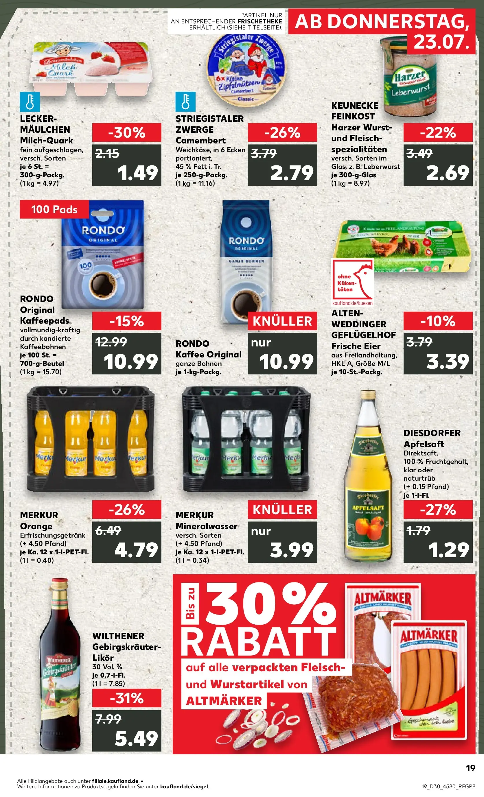 Prospekt Kaufland ab 23.07.2026 » Angebote Online zum Blättern | Seite: 19 | Produkte: Wilthener, Eier, Likör, Fleisch
