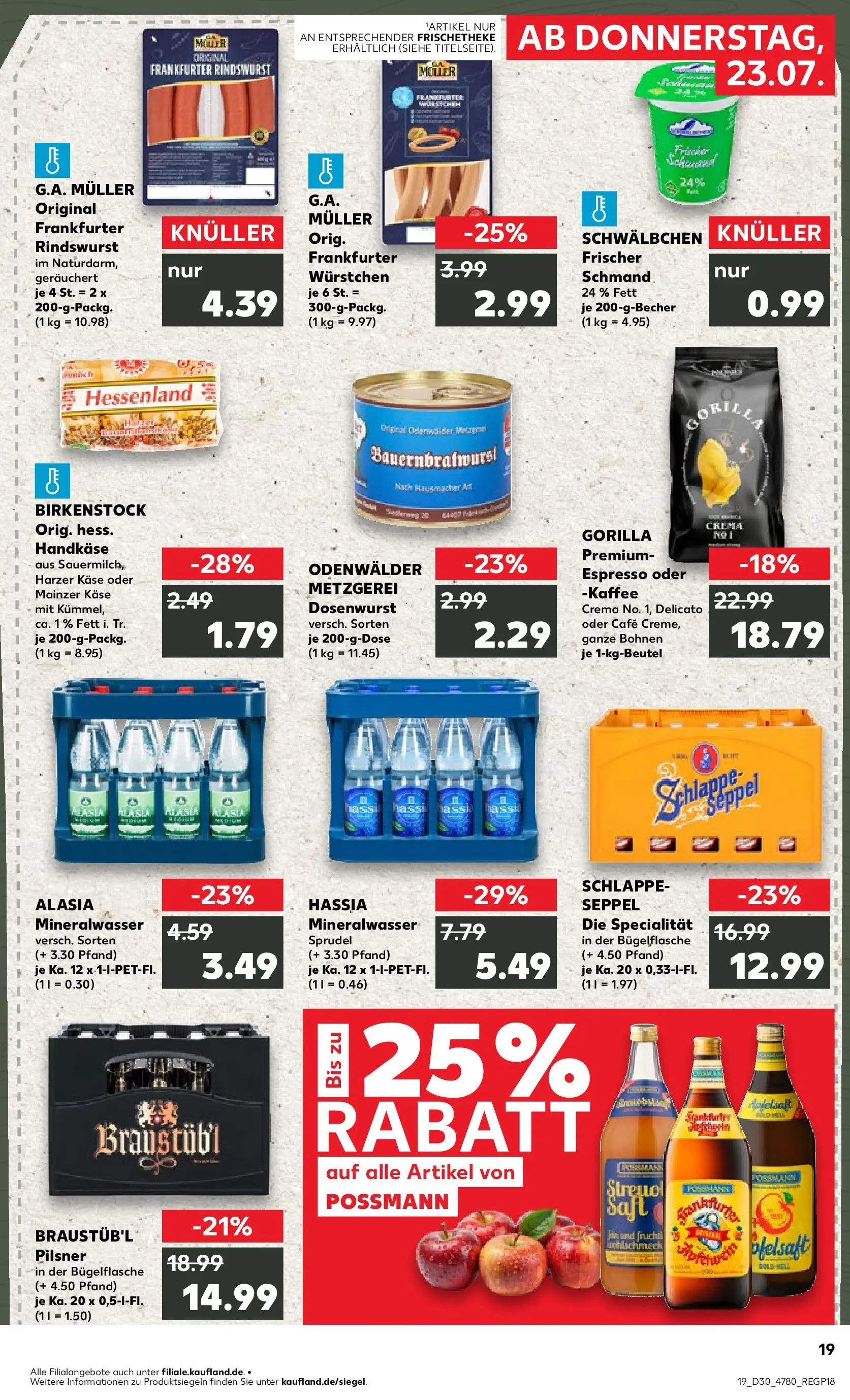 Prospekt Kaufland ab 20.07.2026 » Angebote Online zum Blättern | Seite: 24 | Produkte: Käse, Kaffee, Mineralwasser, Saft