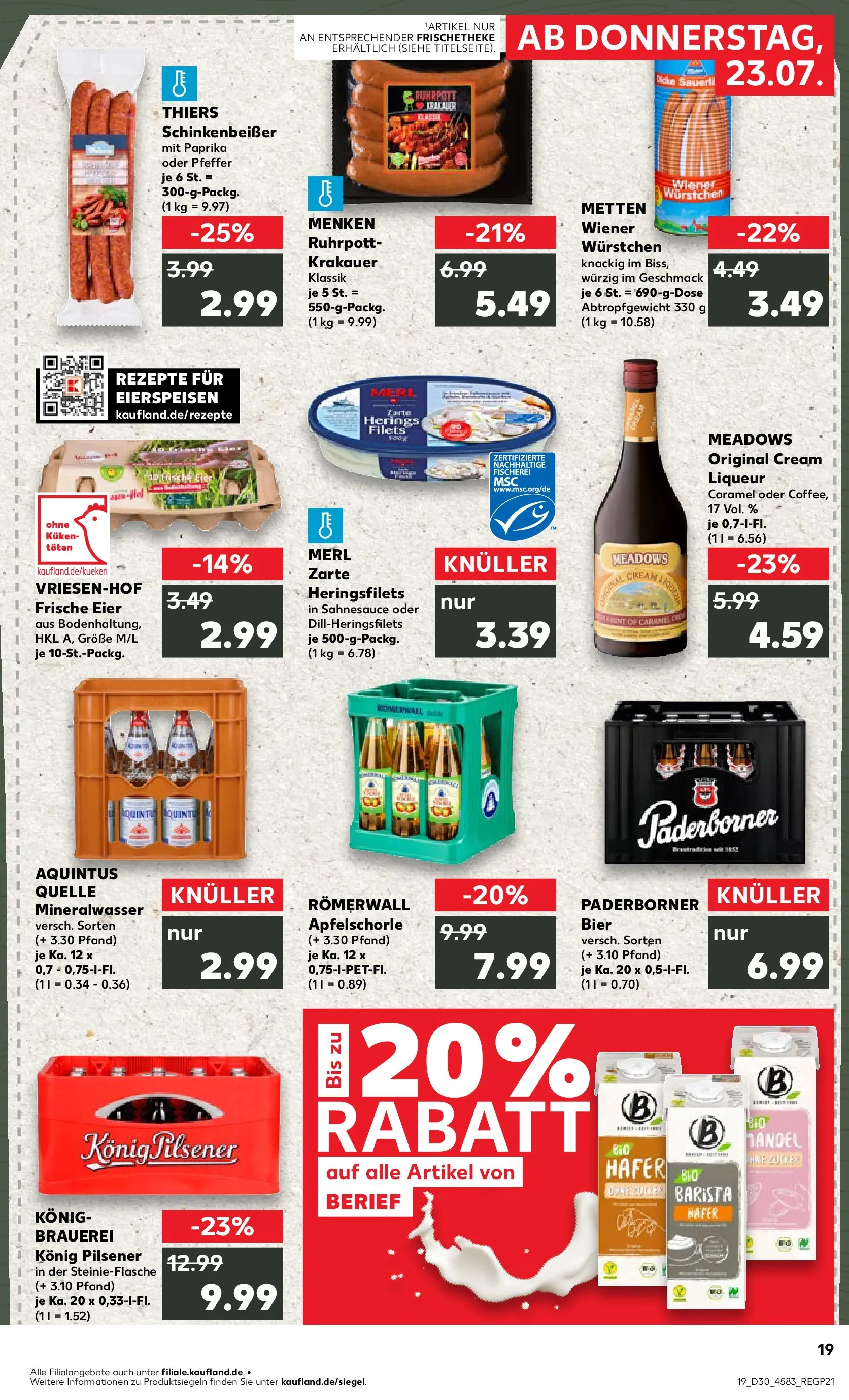 Prospekt Kaufland ab 20.07.2026 » Angebote Online zum Blättern | Seite: 28 | Produkte: Wiener wurstchen, Eier, Bier, Mineralwasser