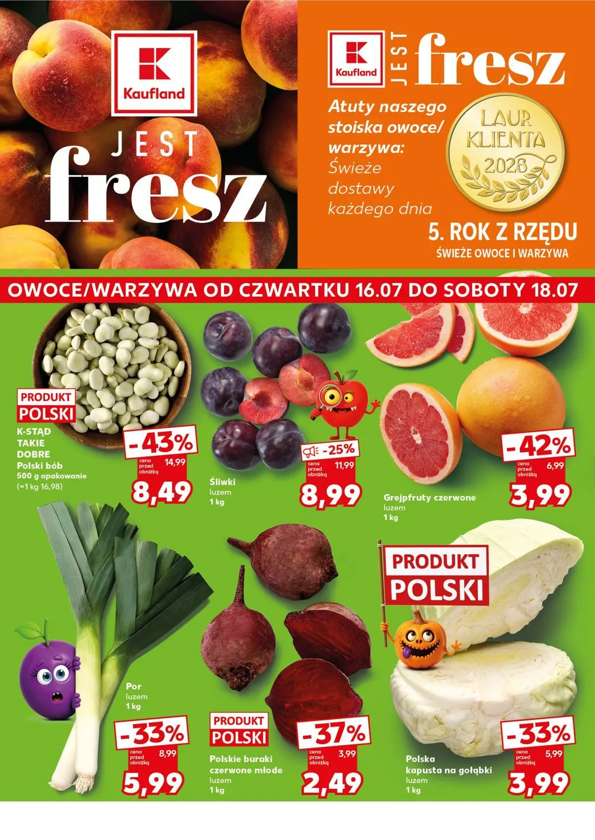 Kaufland gazetka - Super Sobota od 18.07.2026 - od jutra PDF | Strona: 6 | Produkty: Buraki, Por, Śliwki, Warzywa