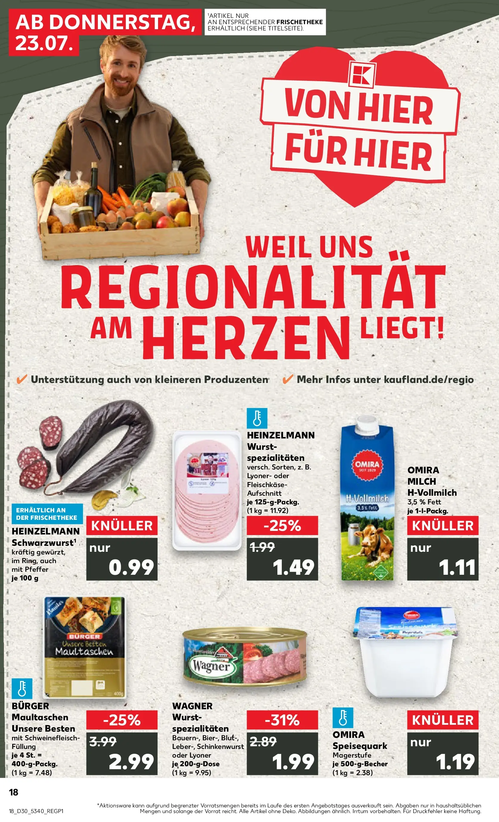 Prospekt Kaufland ab 20.07.2026 » Angebote Online zum Blättern | Seite: 23 | Produkte: Burger, Wurst, Schweinefleisch, Maultaschen