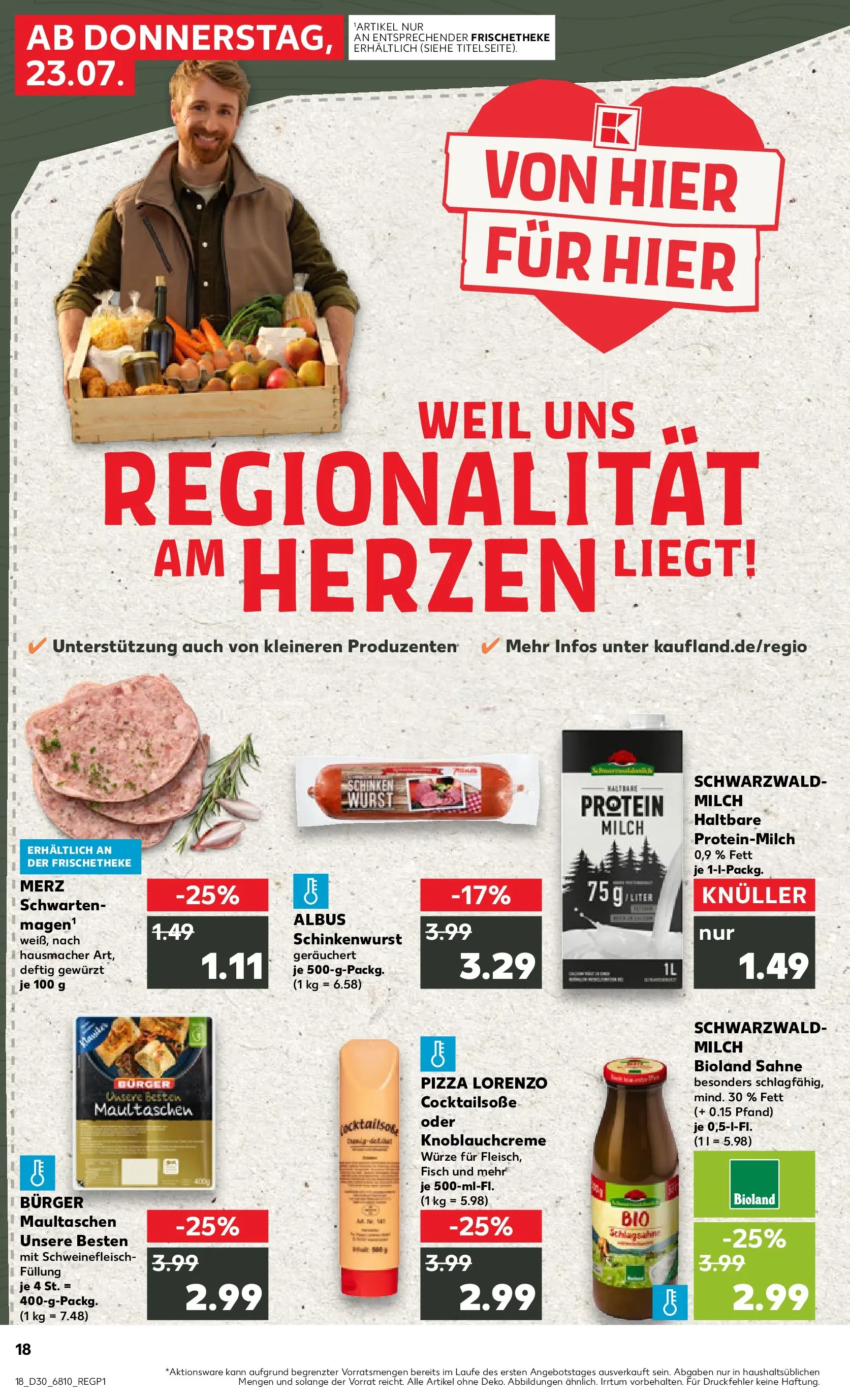Prospekt Kaufland ab 20.07.2026 » Angebote Online zum Blättern | Seite: 23 | Produkte: Pizza, Schweinefleisch, Maultaschen, Sahne