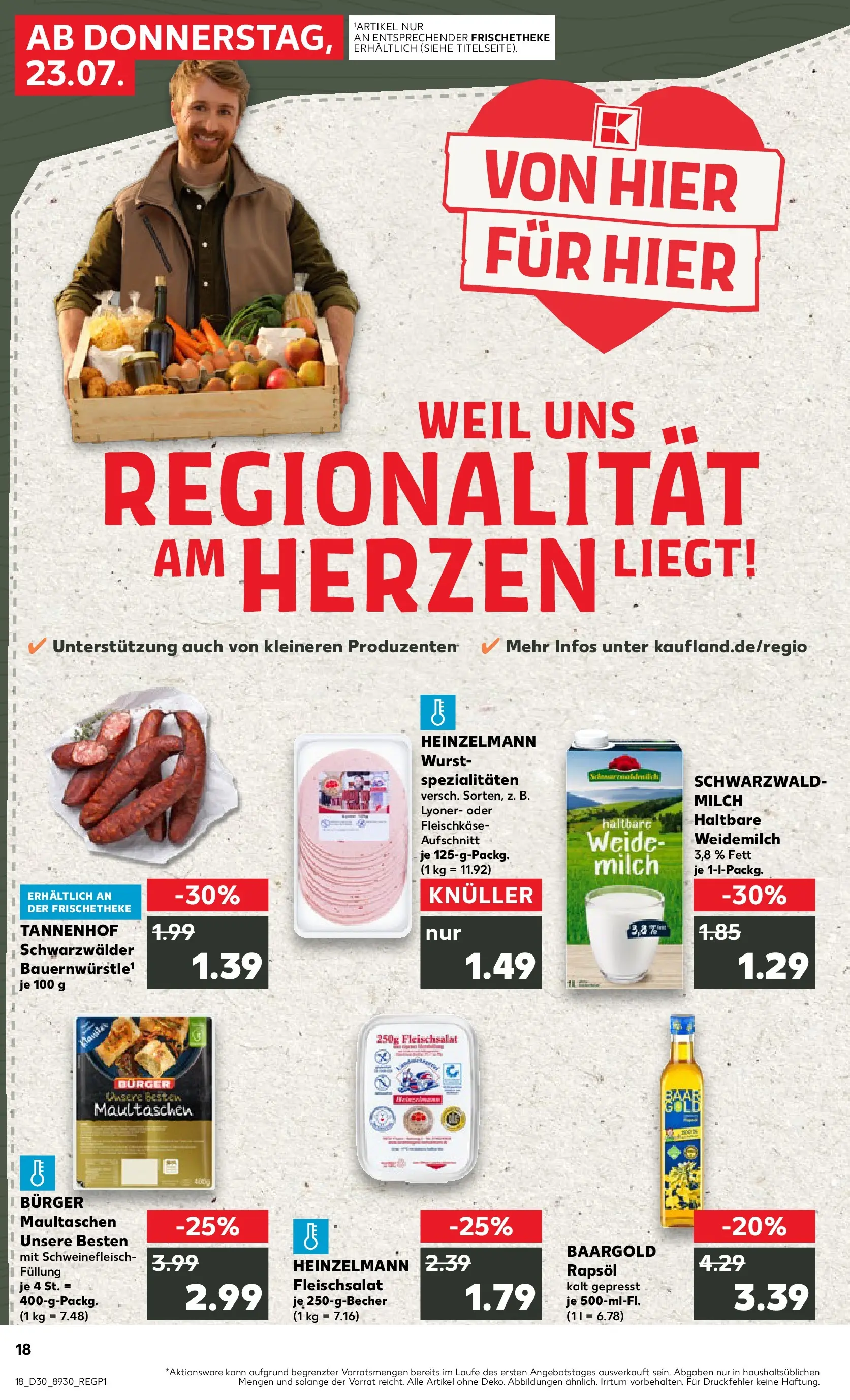Prospekt Kaufland ab 20.07.2026 » Angebote Online zum Blättern | Seite: 23 | Produkte: Milch, Burger, Schweinefleisch, Maultaschen