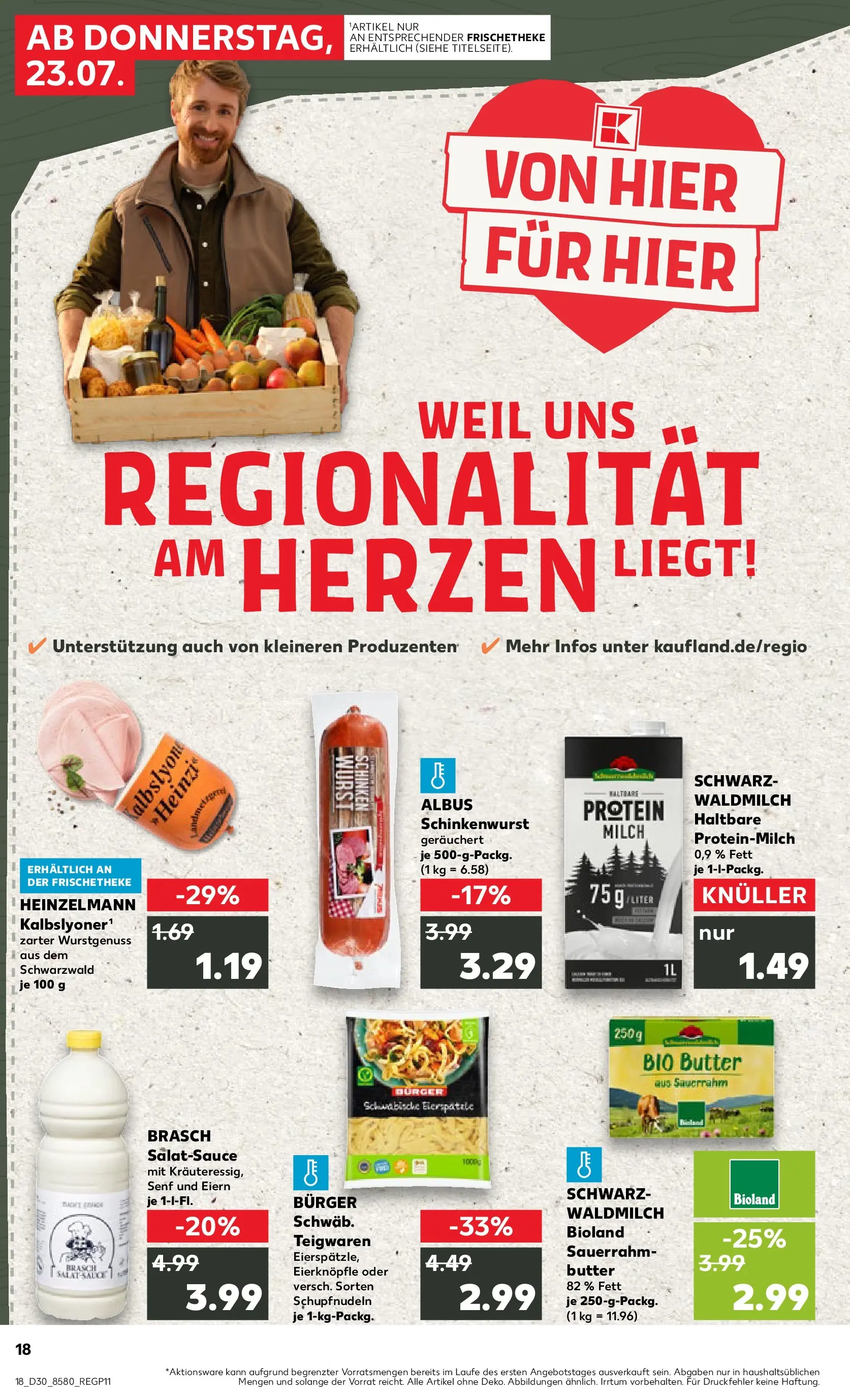 Prospekt Kaufland ab 20.07.2026 » Angebote Online zum Blättern | Seite: 23 | Produkte: Milch, Burger, Wurst, Sauerrahm