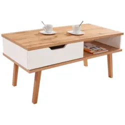 Couchtisch Holz mit Stauraum Turin 6, Wei&szlig;/ Eiche Dekor