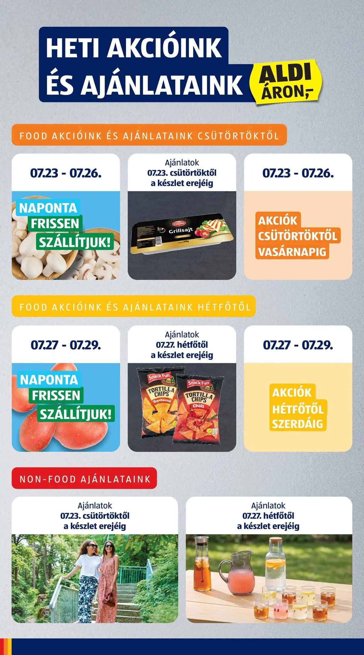 Aldi aktuális akciós újság - 2026.07.23. -tól/töl > akció, lapozható szórólap 🛍️ | Oldal: 6 | Termékek: Chili, Chips, Tortilla, Grillsajt