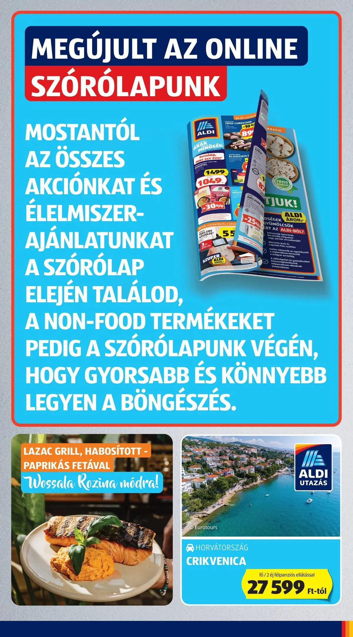 Aldi aktuális akciós újság - 2026.07.23. -tól/töl > akció, lapozható szórólap 🛍️ | Oldal: 7 | Termékek: TV, Lazac, Csirkecomb, Csirkemell