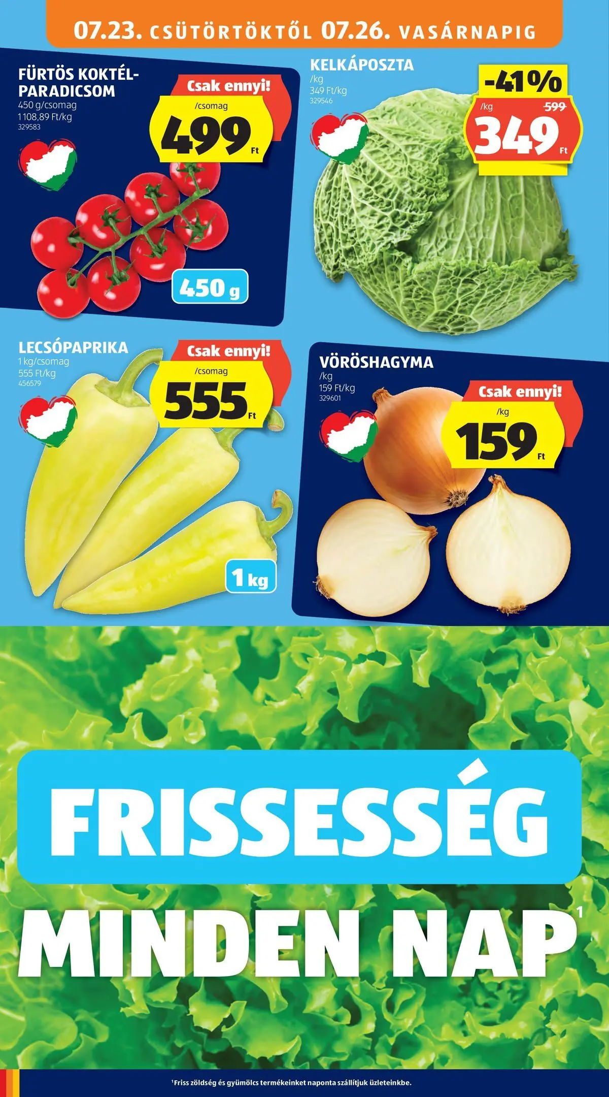 Aldi aktuális akciós újság - 2026.07.23. -tól/töl > akció, lapozható szórólap 🛍️ | Oldal: 10 | Termékek: Lecsópaprika, Kelkáposzta, Zöldség, Paradicsom