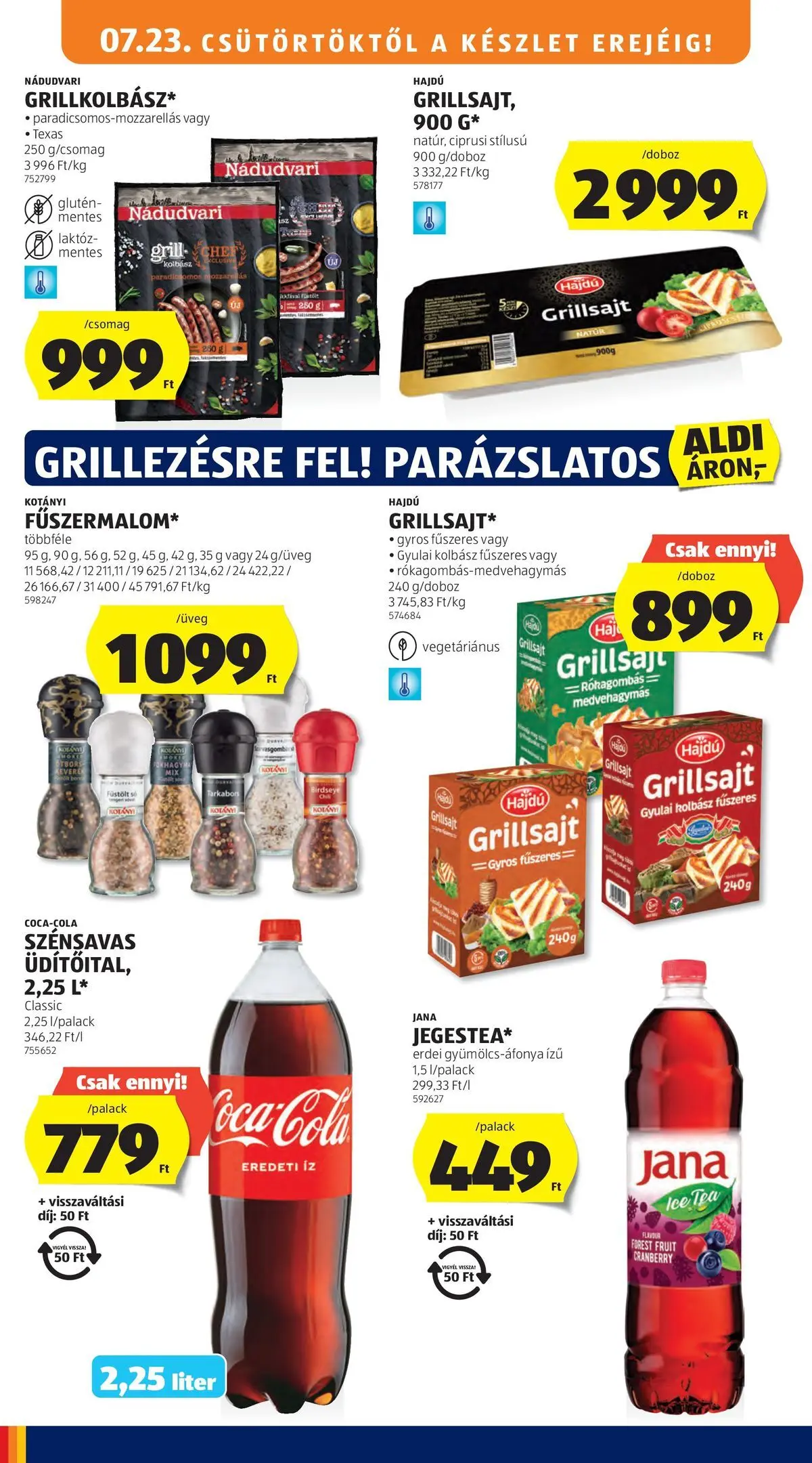Aldi aktuális akciós újság - 2026.07.23. -tól/töl > akció, lapozható szórólap 🛍️ | Oldal: 12 | Termékek: Grill, Ice tea, Grillsajt, Gyulai kolbász