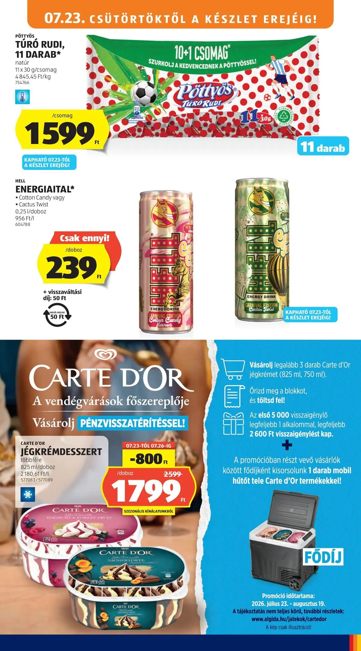 Aldi aktuális akciós újság - 2026.07.23. -tól/töl > akció, lapozható szórólap 🛍️ | Oldal: 15 | Termékek: Túró rudi, Túró, Jégkrém