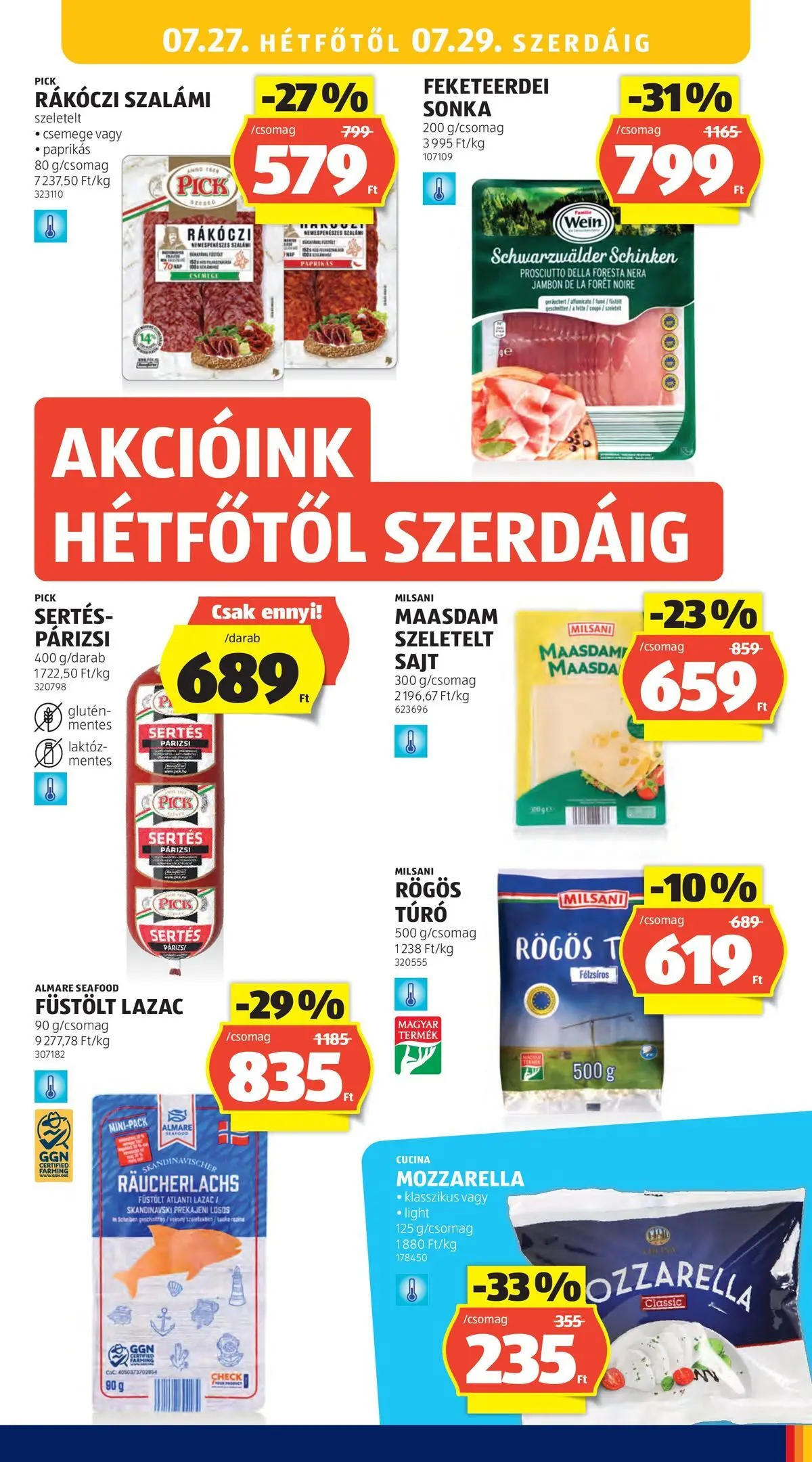 Aldi aktuális akciós újság - 2026.07.23. -tól/töl > akció, lapozható szórólap 🛍️ | Oldal: 29 | Termékek: Rákóczi szalámi, Sajt, Lazac, Párizsi