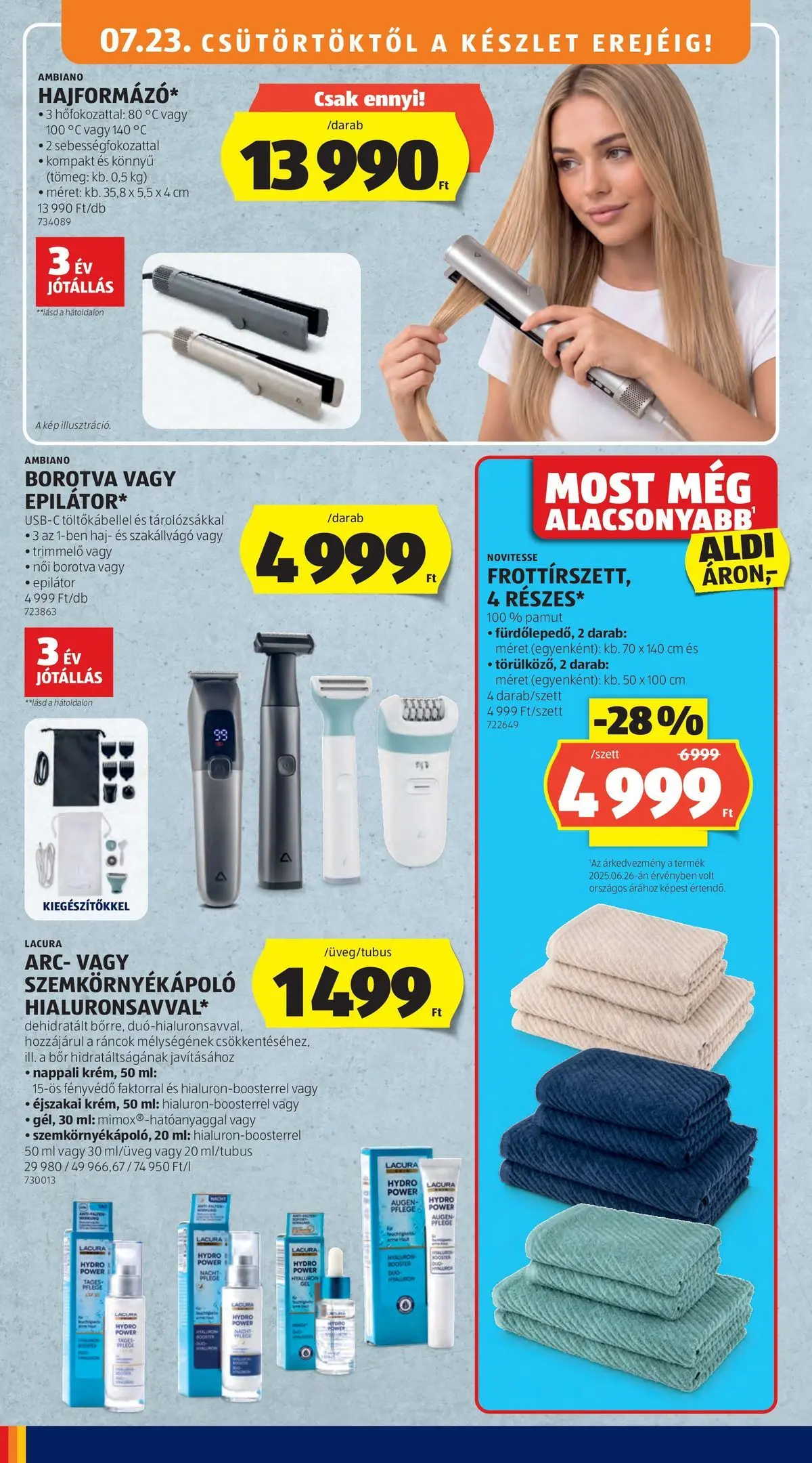 Aldi aktuális akciós újság - 2026.07.23. -tól/töl > akció, lapozható szórólap 🛍️ | Oldal: 36 | Termékek: Epilátor, Szakállvágó, Borotva, Szemkörnyékápoló