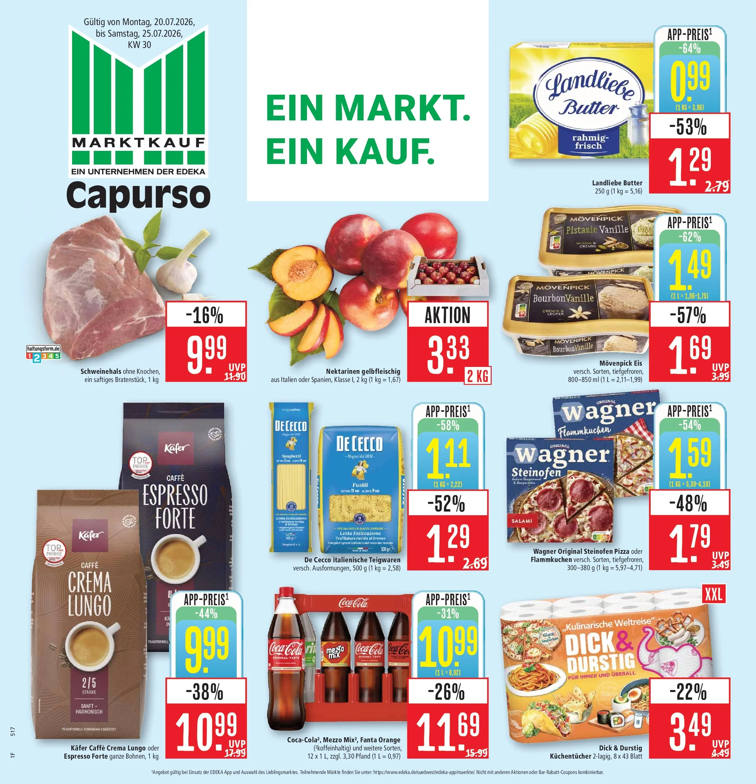 Marktkauf Prospekt Schorndorf (ab 20.07.2026) » Angebote online | Seite: 1 | Produkte: Fanta, Nektarinen, Movenpick eis, Eis