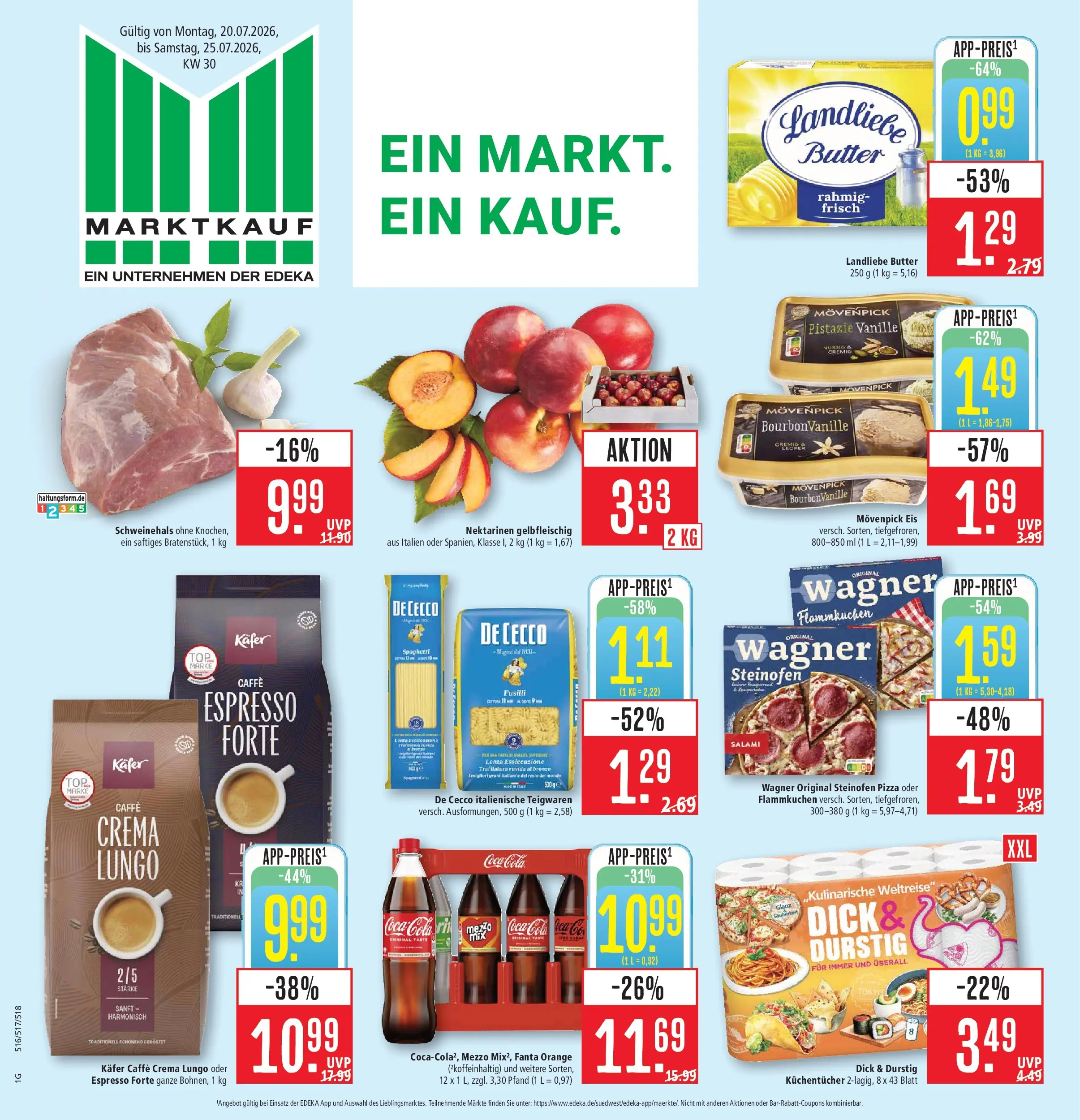 Marktkauf Prospekt Friedrichshafen (ab 20.07.2026) » Angebote online | Seite: 1 | Produkte: Butter, Movenpick eis, Salami, Pizza