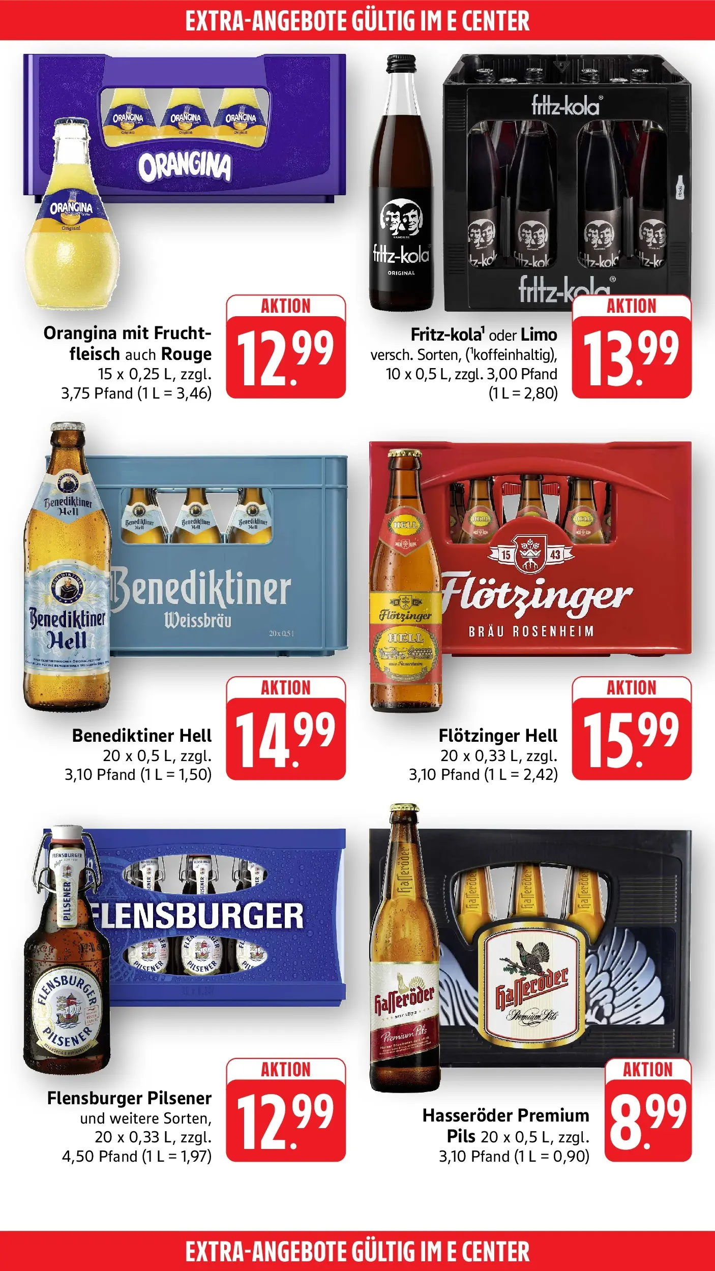 E center Prospekt Singen (ab 20.07.2026) zum Blättern | Seite: 50 | Produkte: Pils, Flensburger, Hasseröder, Fleisch