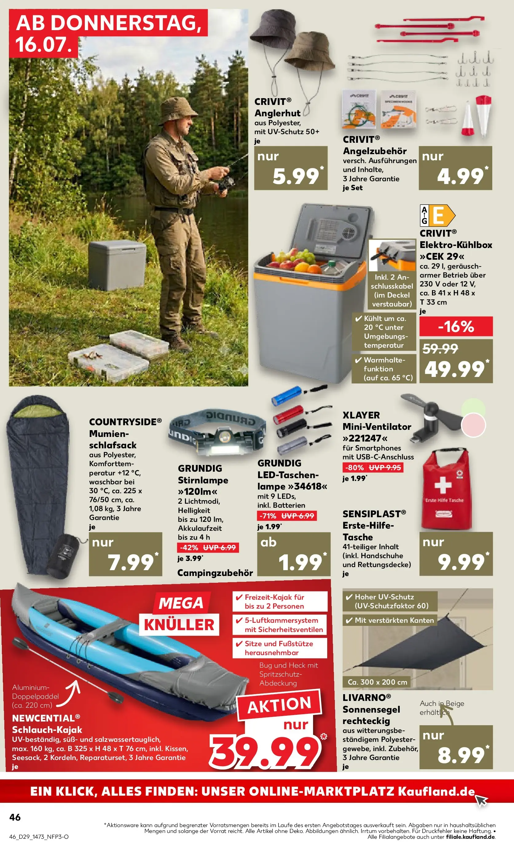 Prospekt Kaufland ab 16.07.2026 » Angebote Online zum Blättern | Seite: 46 | Produkte: Tasche, Stirnlampe, Smartphones, Handschuhe