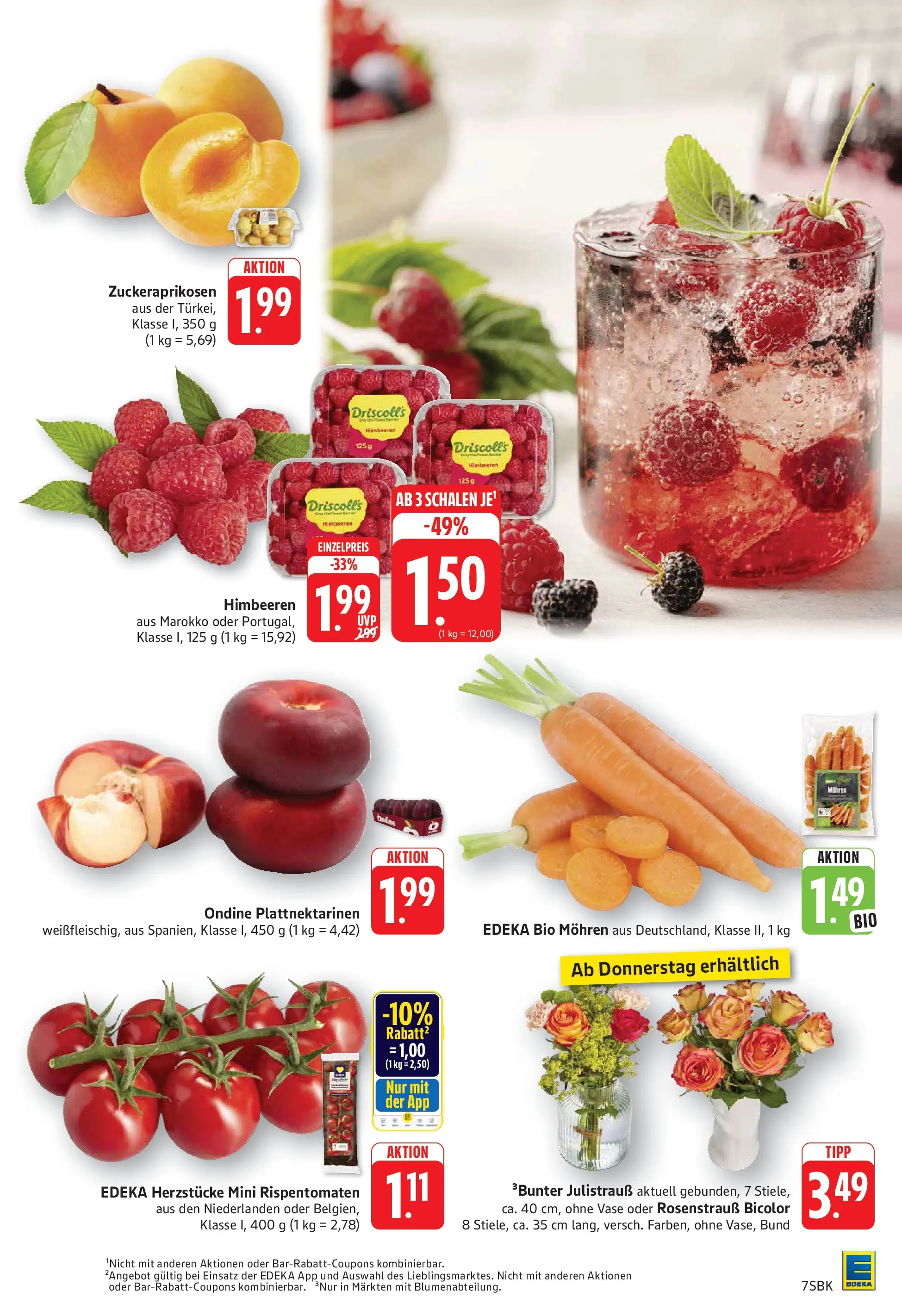 E center Prospekt Bad Bergzabern (ab 20.07.2026) zum Blättern | Seite: 7 | Produkte: Himbeeren, Vase, Mohren