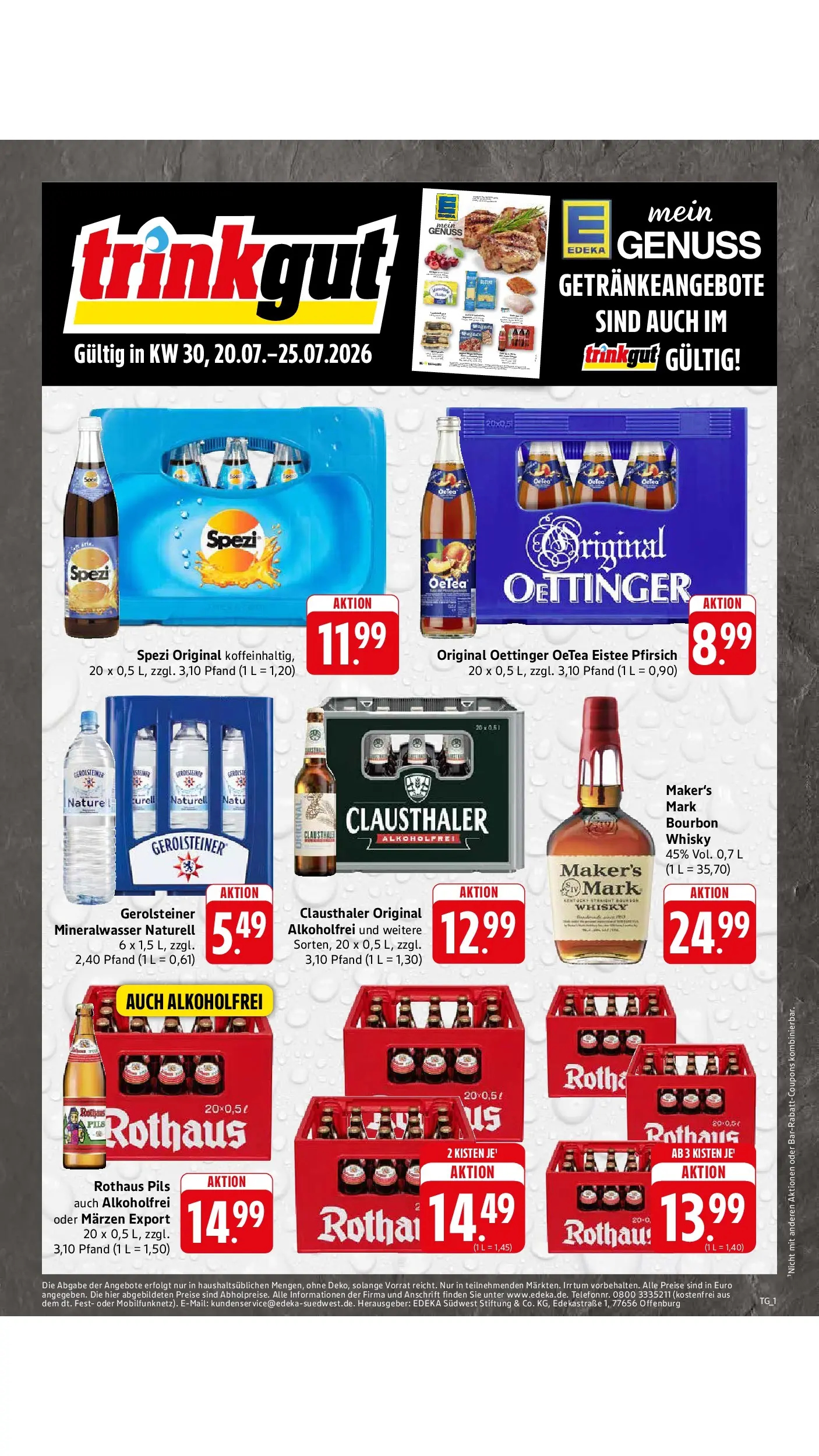 E center Prospekt Singen (ab 20.07.2026) zum Blättern | Seite: 56 | Produkte: Whisky, Mineralwasser, Bourbon, Gerolsteiner