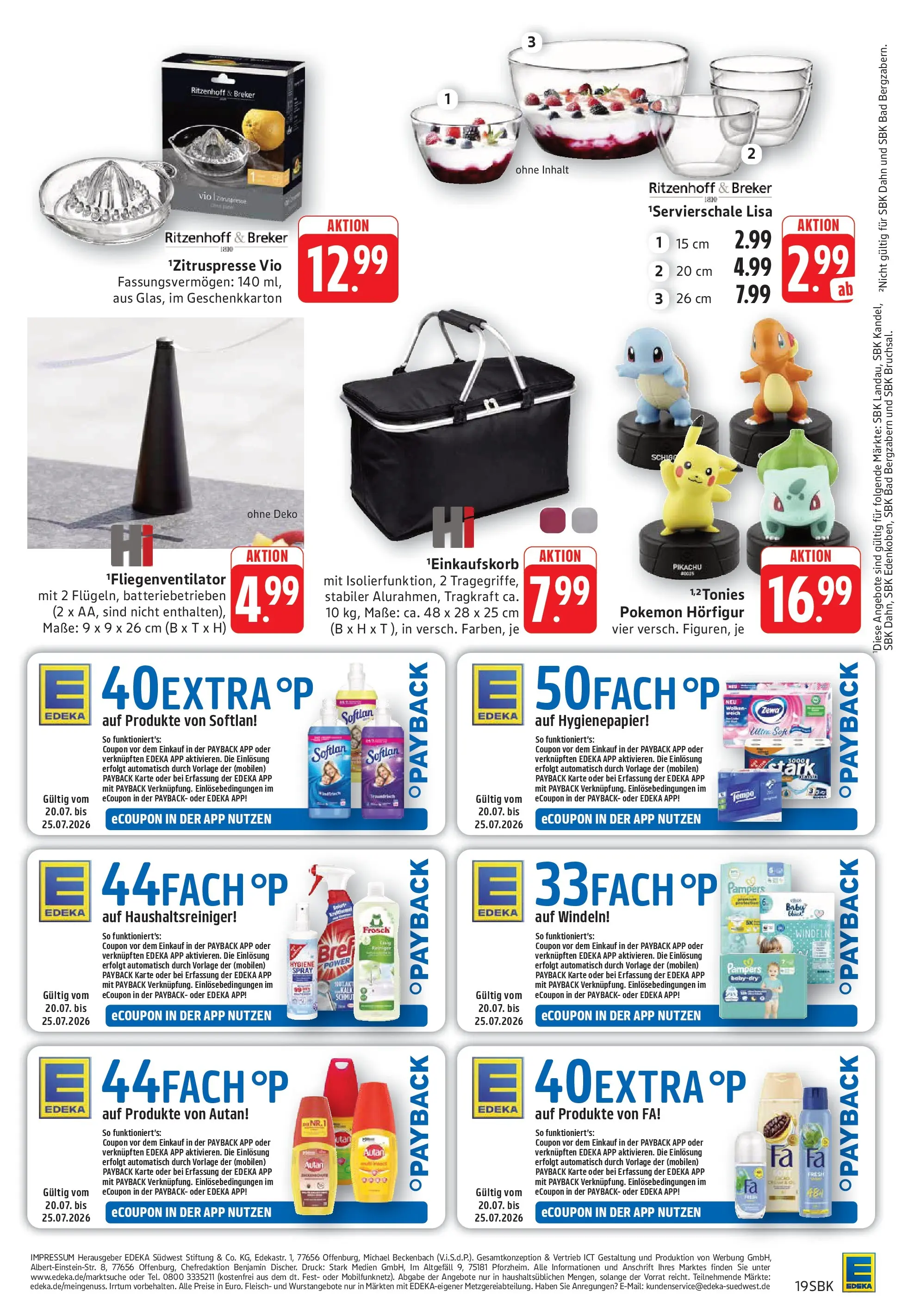 E center Prospekt Bad Bergzabern (ab 20.07.2026) zum Blättern | Seite: 19 | Produkte: Bad, Zewa, Tempo, Fleisch