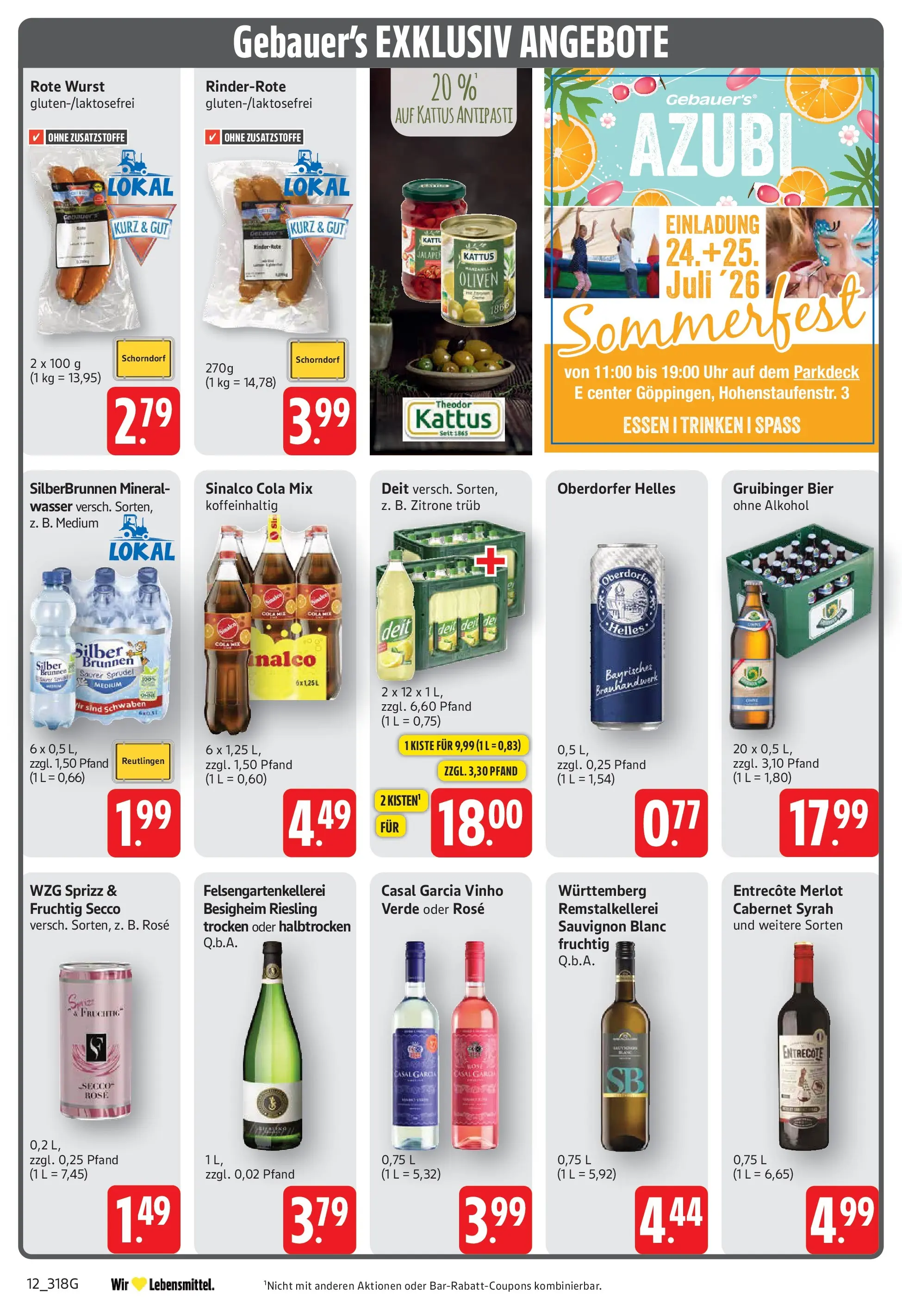 Edeka prospekt Geislingen (ab 20.07.2026) » Angebote Online | Seite: 12 | Produkte: Entrecote, Wasser, Zitrone, Wurst
